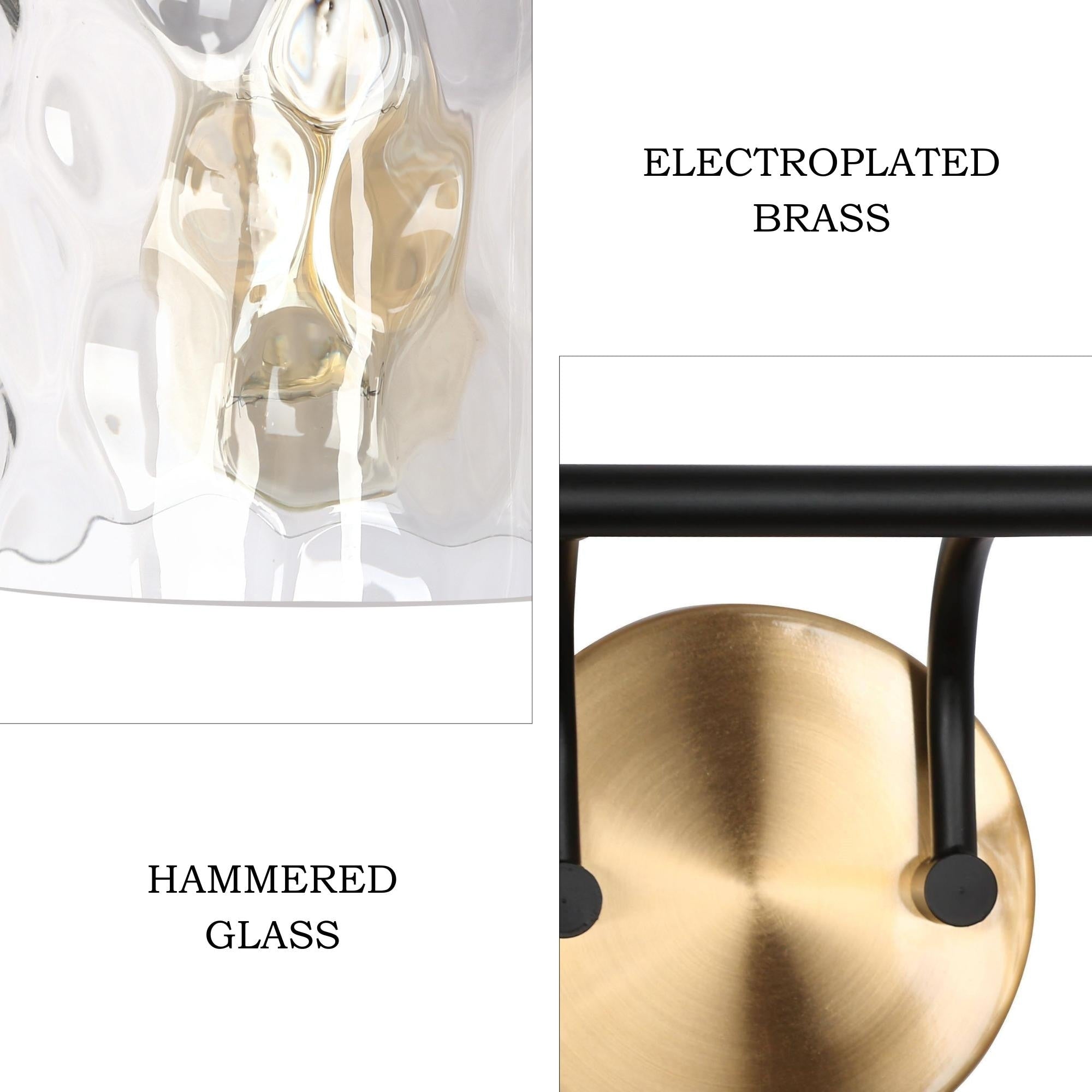 Applique murale moderne en verre martelé noir et or pour salle de bain avec 1/2/3/4 lumières