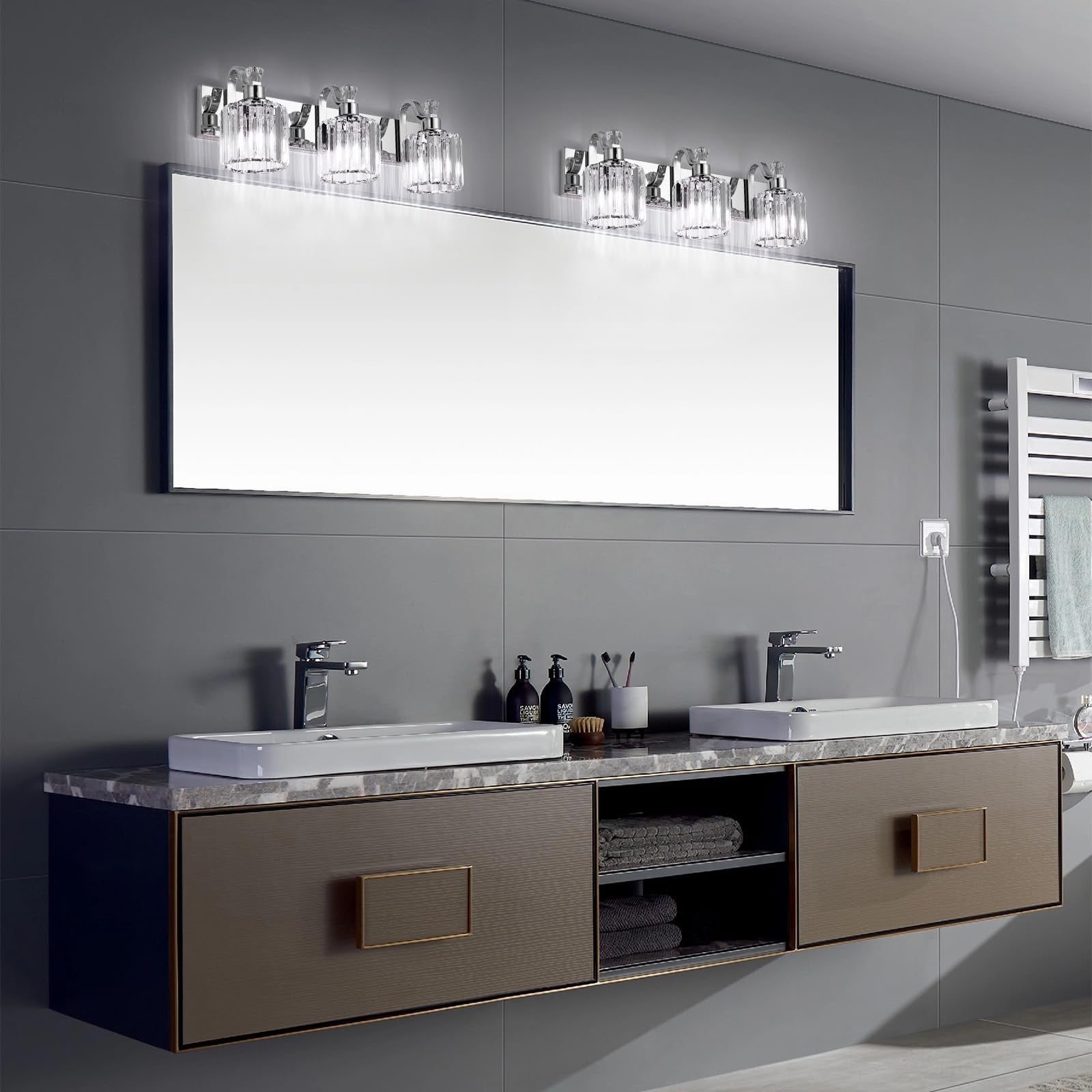 Appliques murales à intensité variable pour salle de bain en cristal moderne