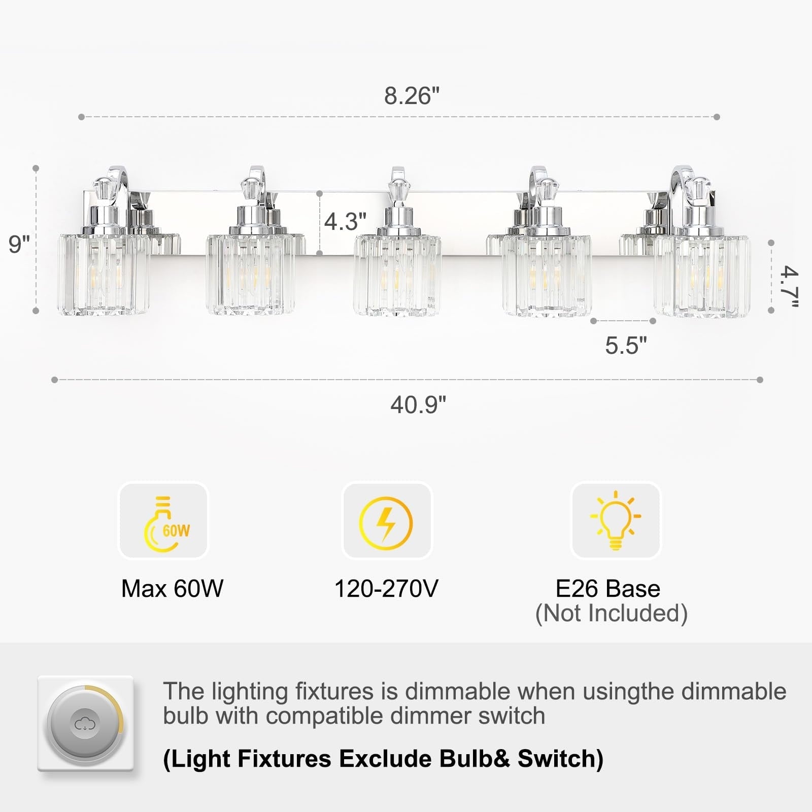 Appliques murales à intensité variable pour salle de bain en cristal moderne