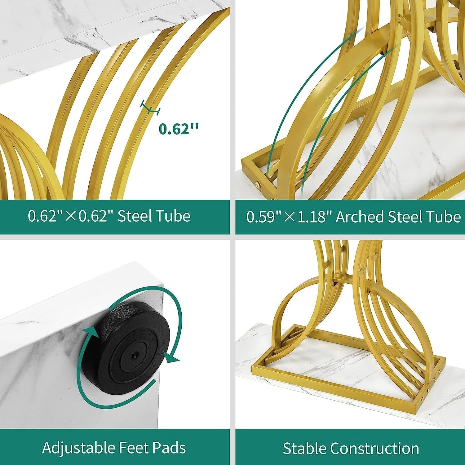 Console moderne dorée avec plateau en marbre pour entrée et couloir