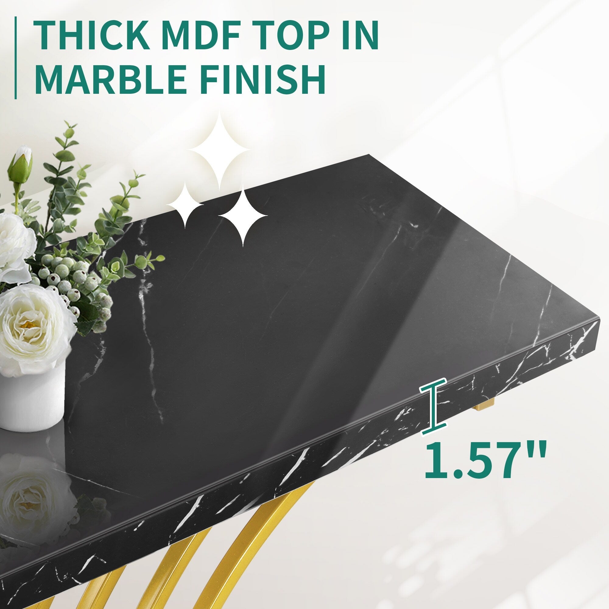 Console moderne dorée avec plateau en marbre pour entrée et couloir