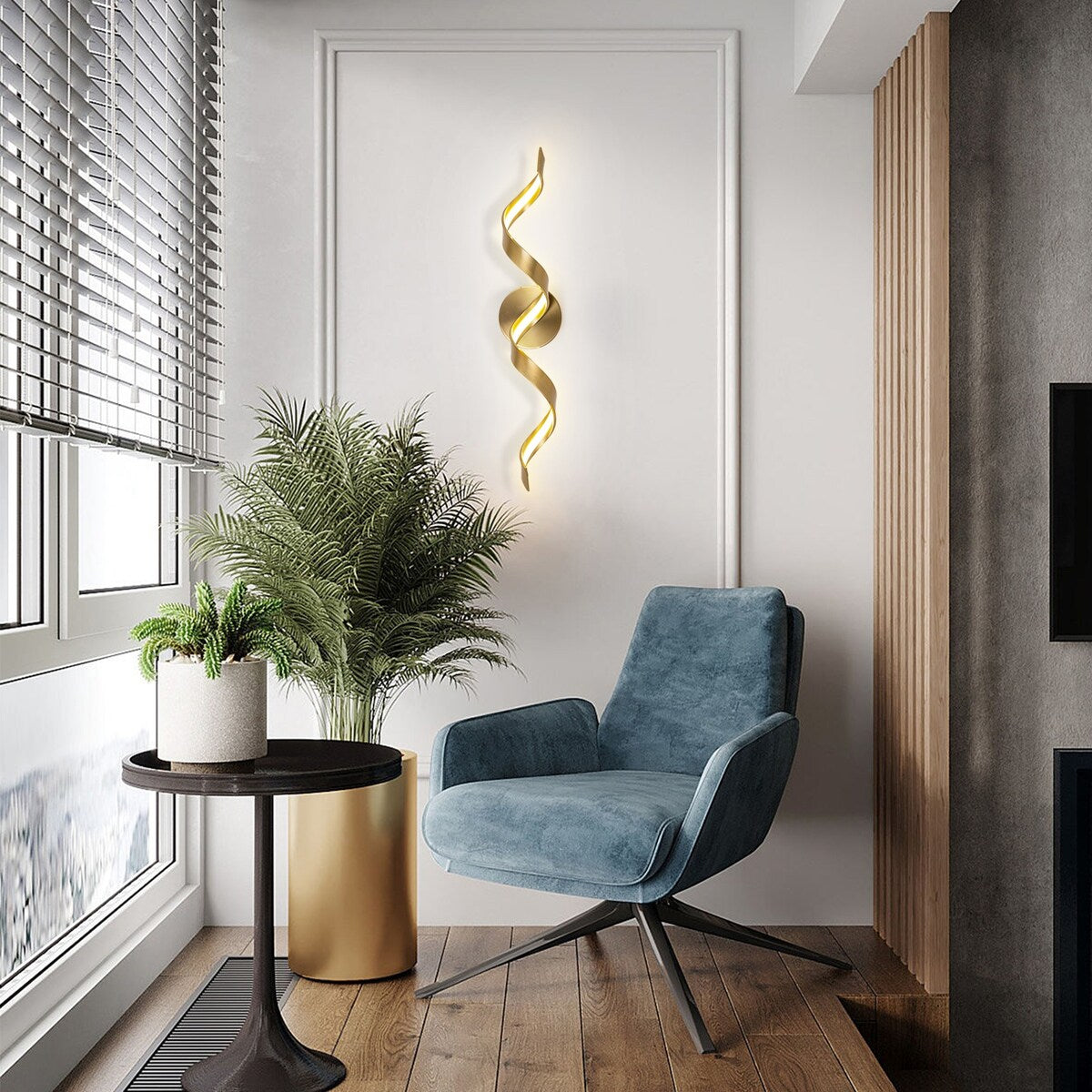 Applique murale à LED pour salle de bain au design moderne en spirale, à intensité variable