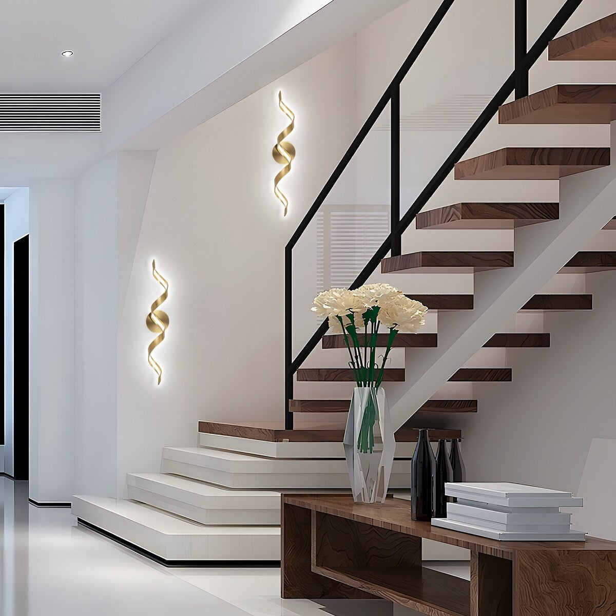 Applique murale à LED pour salle de bain au design moderne en spirale, à intensité variable