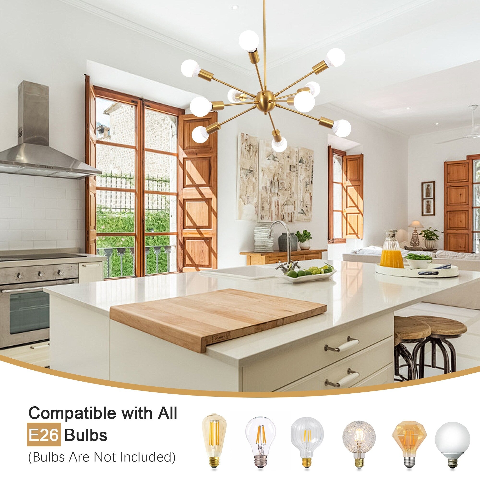 Lustre moderne Spoutnik à 10 lumières, plafonnier réglable pour cuisine, salle à manger, salon, chambre à coucher - N/A