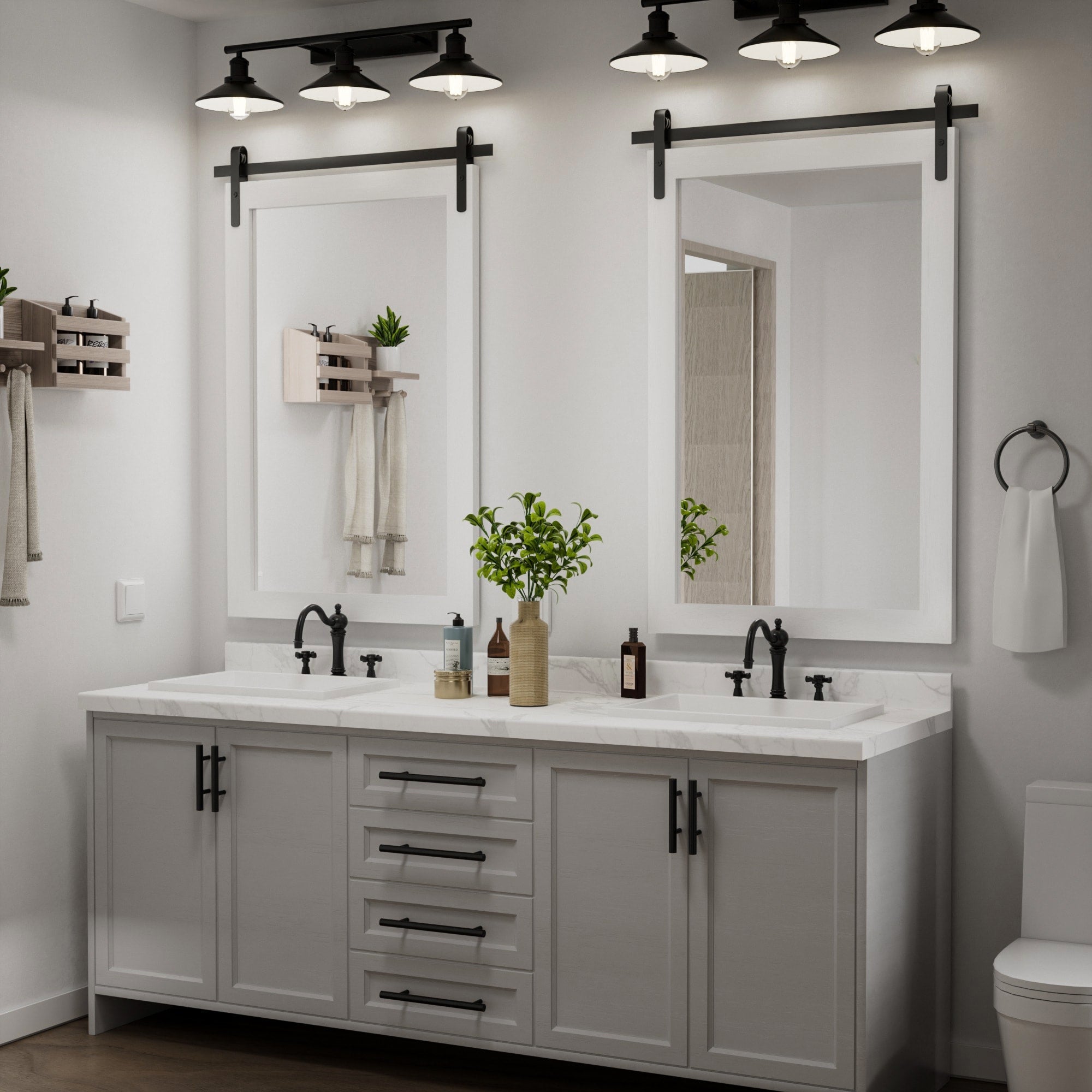 Miroirs muraux modernes, miroir rectangulaire avec cadre en bois, miroir de salle de bain, miroir de grange, miroir de porte de grange avec plusieurs tailles