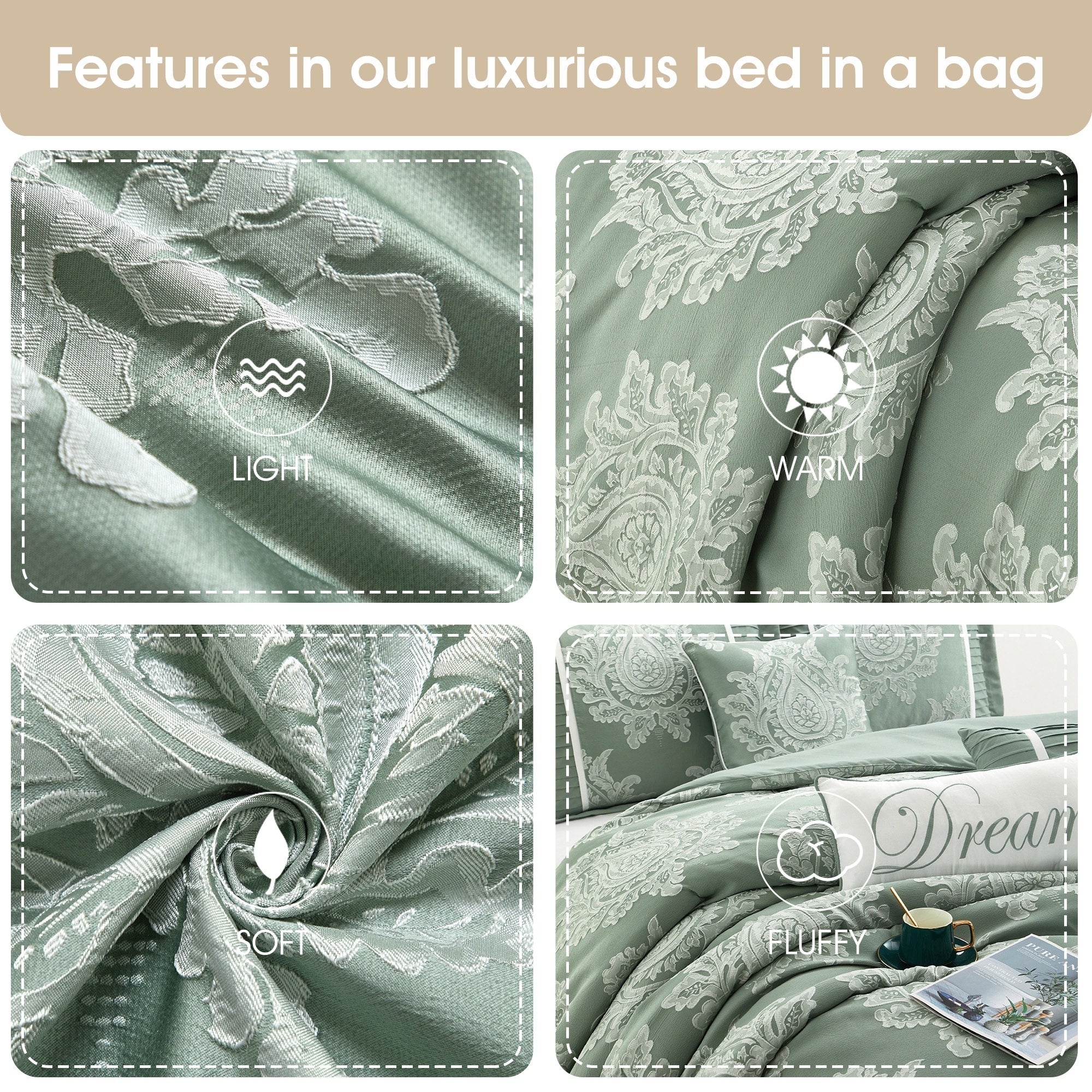 Ensemble de couette traditionnelle damassée Nanshing Tiana 7 pièces