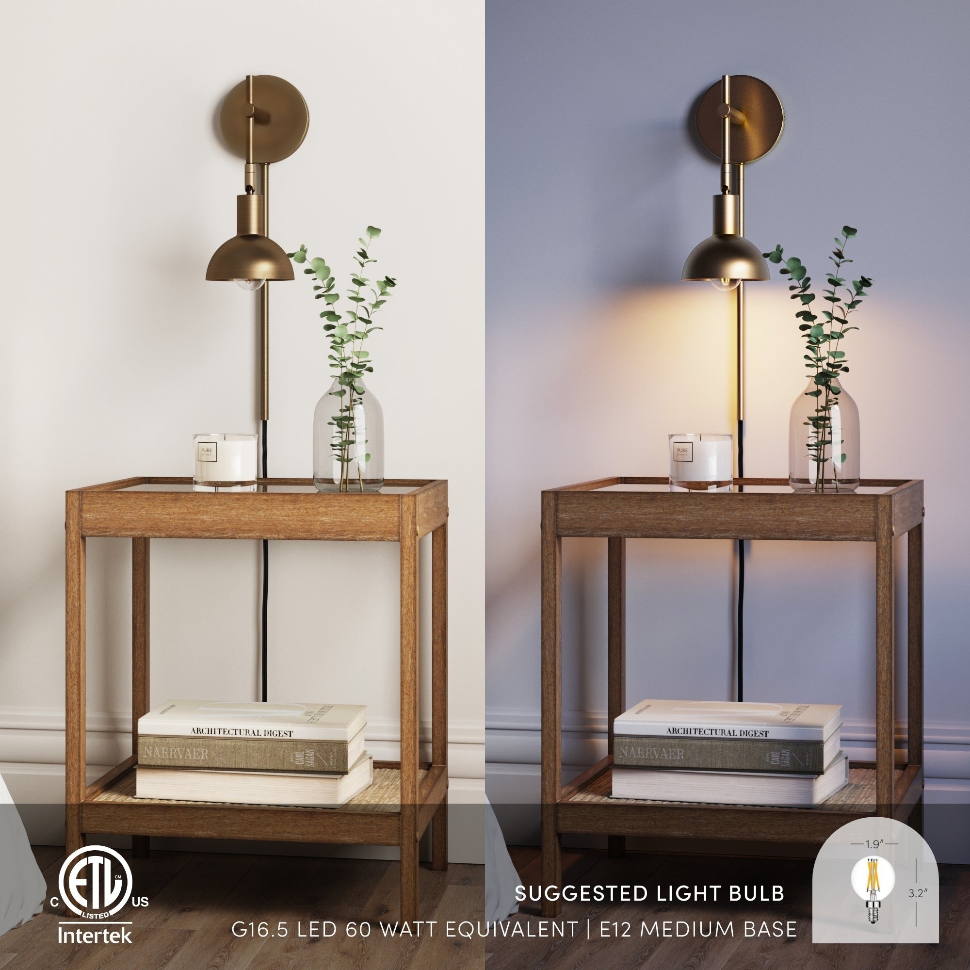 Applique murale Nathan James Tamlin à 1 lumière avec prise et interrupteur marche/arrêt