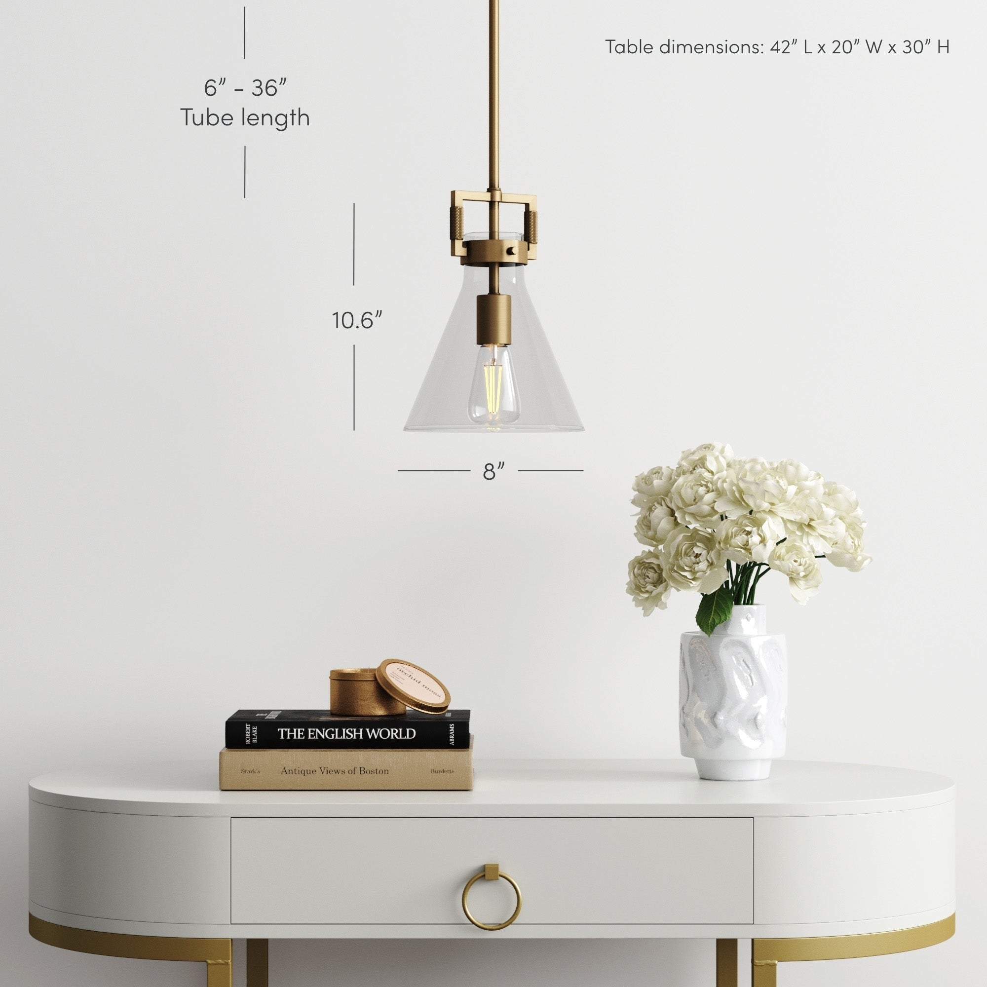 Suspension en verre Nathan James Vincent, luminaire suspendu avec tige réglable et abat-jour transparent