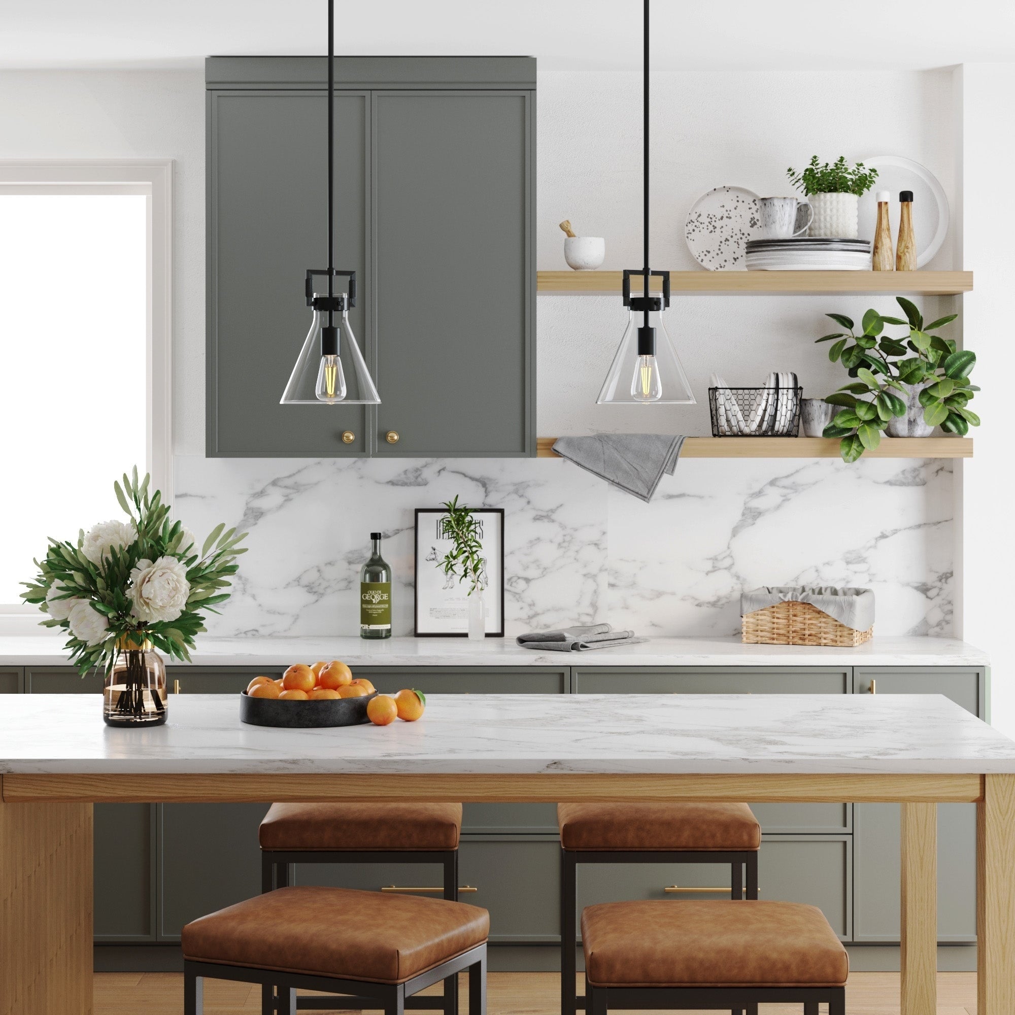 Suspension en verre Nathan James Vincent, luminaire suspendu avec tige réglable et abat-jour transparent