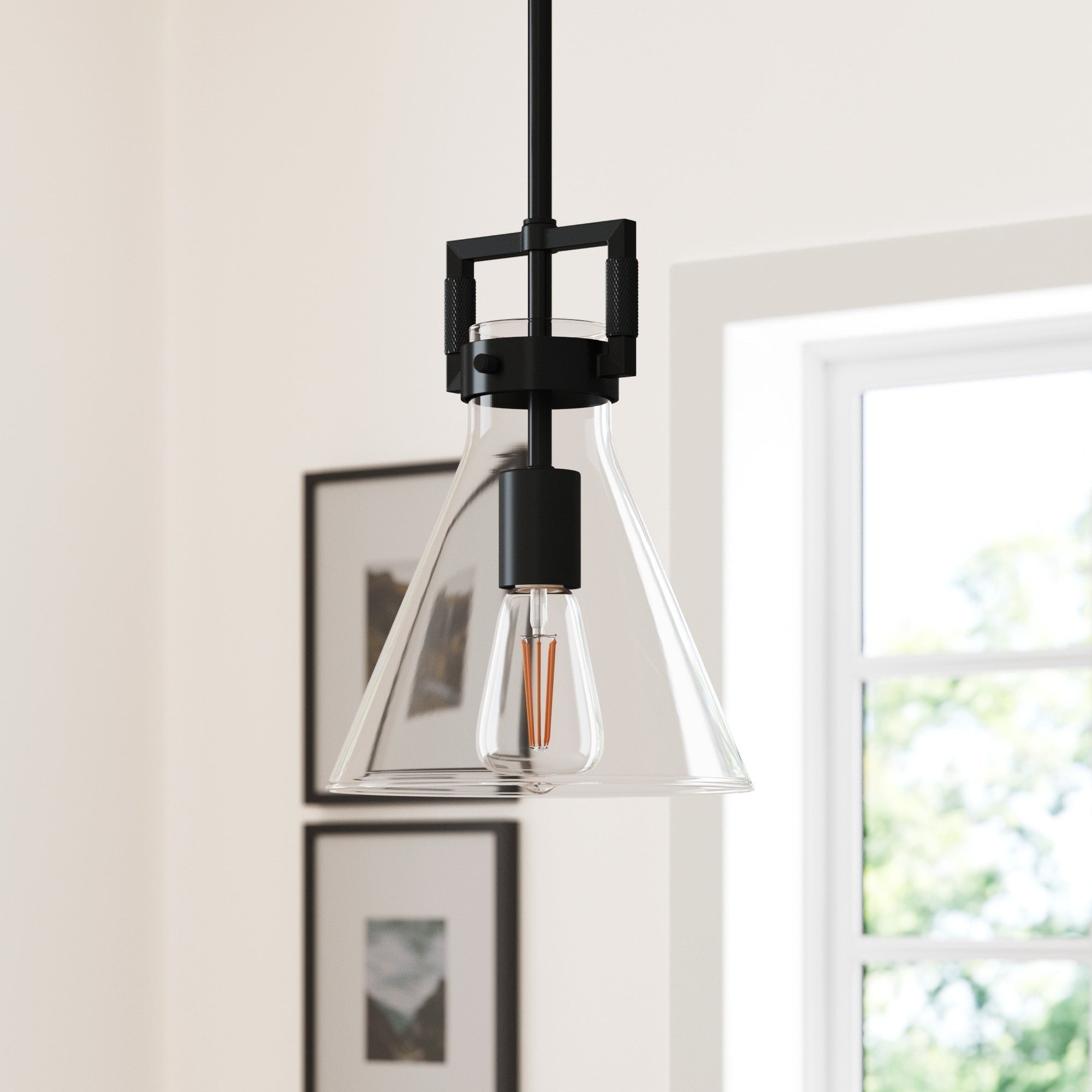 Suspension en verre Nathan James Vincent, luminaire suspendu avec tige réglable et abat-jour transparent