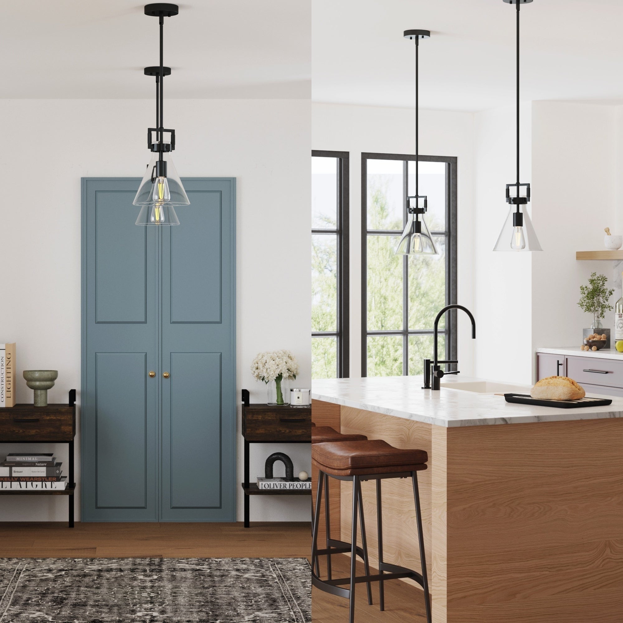 Suspension en verre Nathan James Vincent, luminaire suspendu avec tige réglable et abat-jour transparent