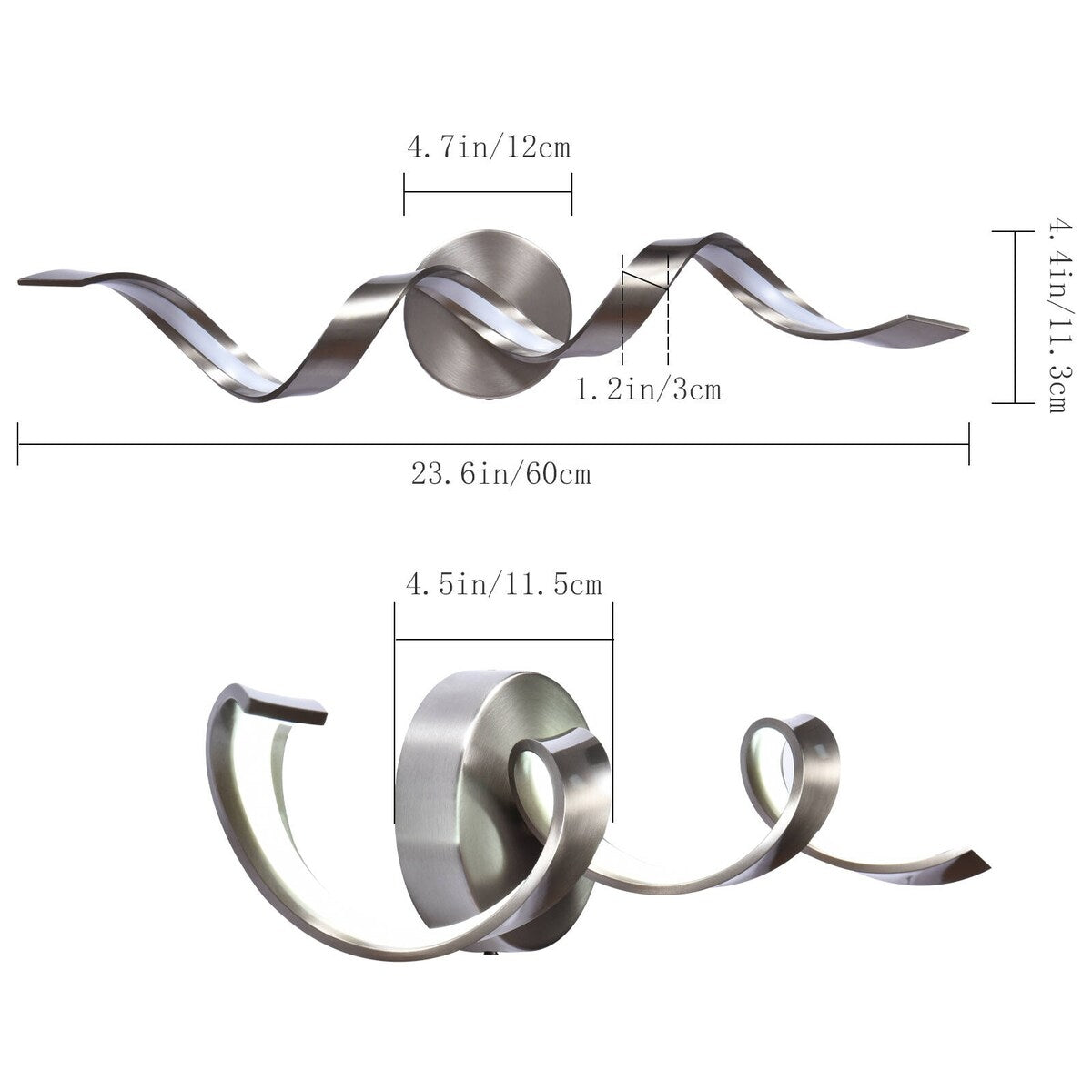 Applique murale à LED pour salle de bain au design moderne en spirale, à intensité variable