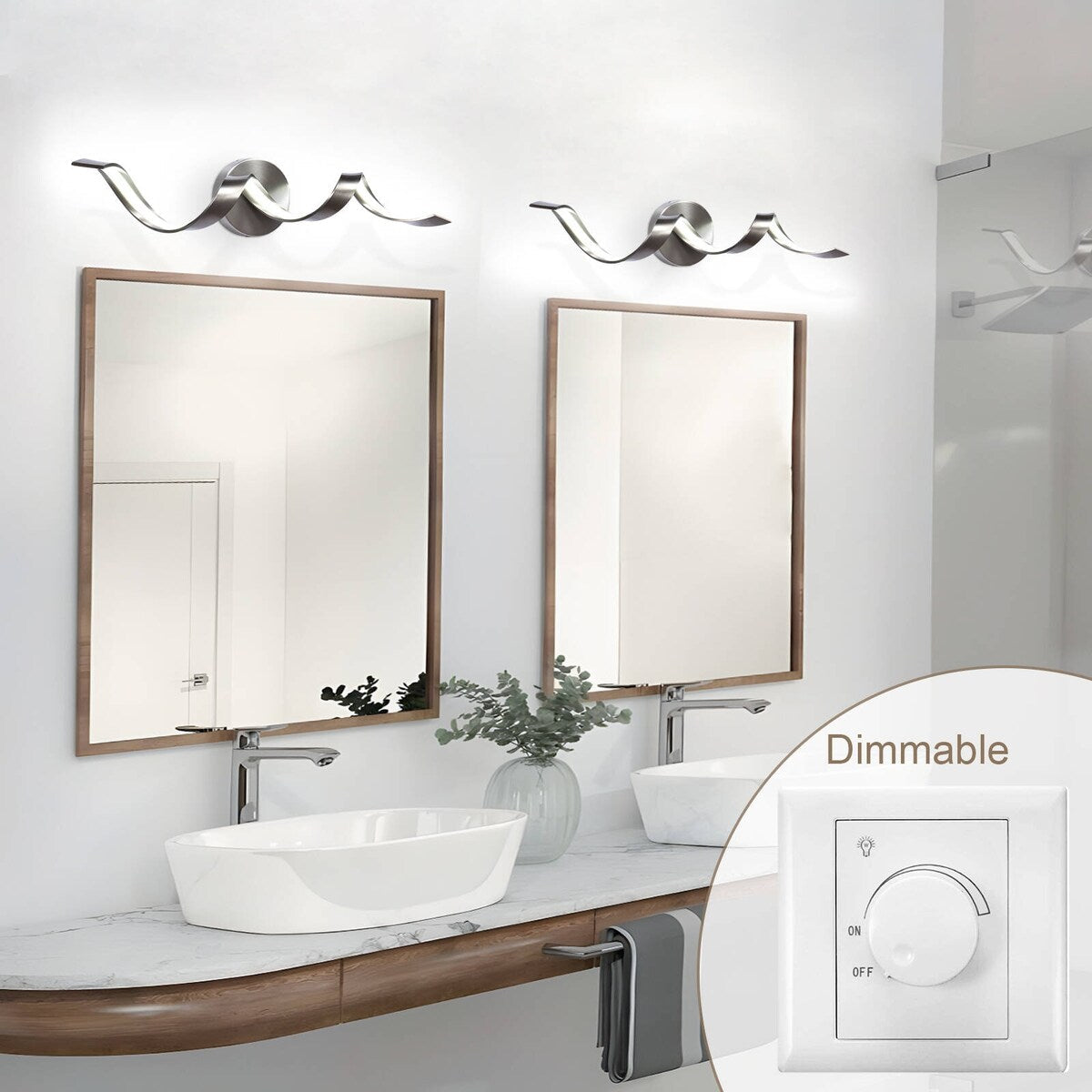 Applique murale à LED pour salle de bain au design moderne en spirale, à intensité variable