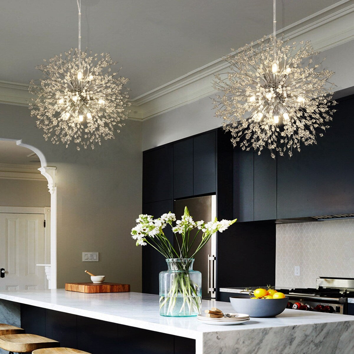 Lustre Spoutnik moderne en cristal avec feu d'artifice OYIPRO