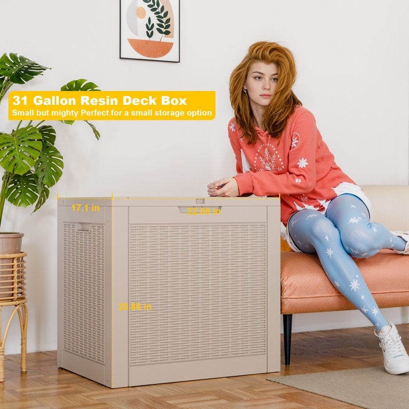 Coffre de rangement extérieur verrouillable en résine pour terrasse