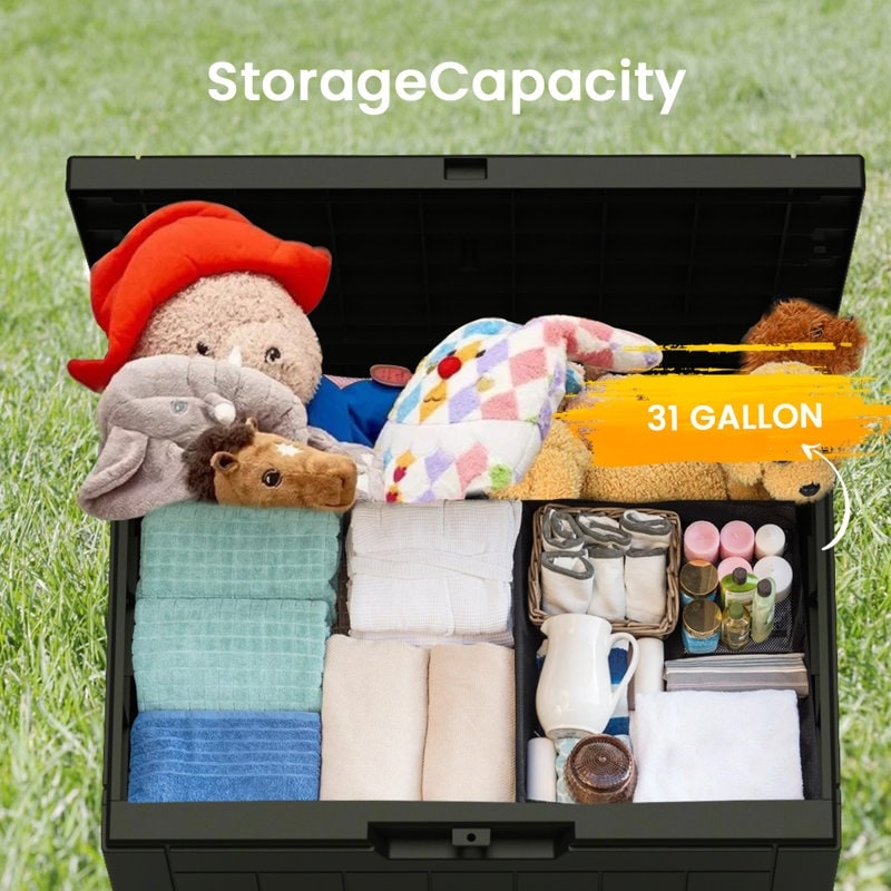 Coffre de rangement extérieur verrouillable en résine pour terrasse