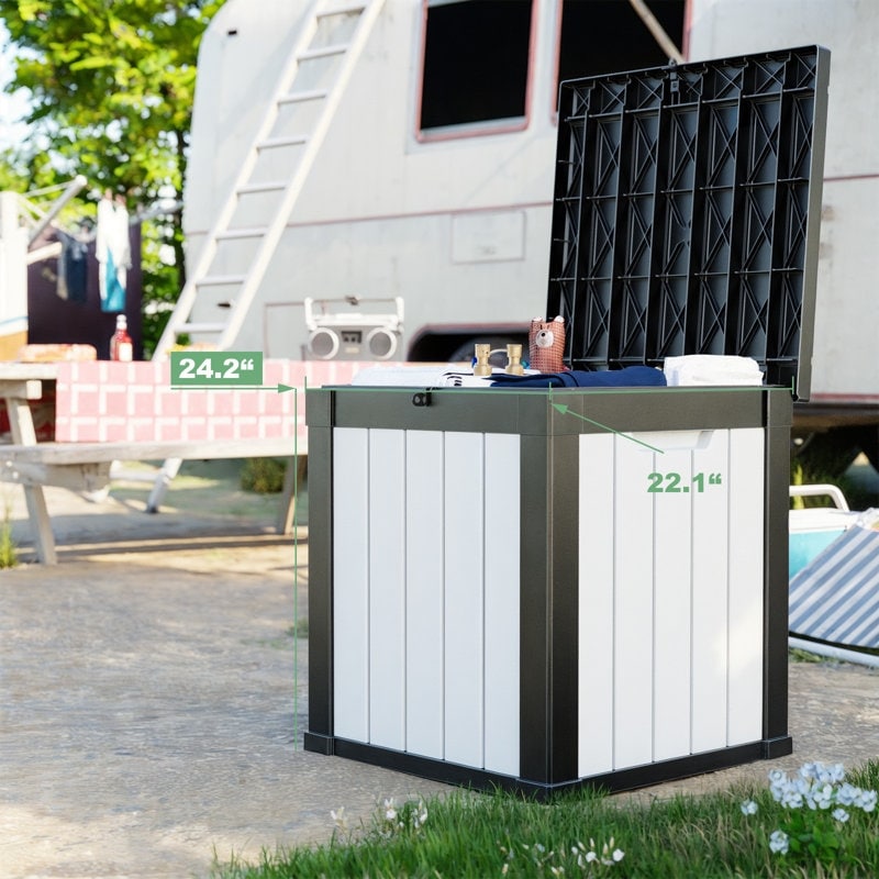 Coffre de rangement extérieur verrouillable en résine pour terrasse