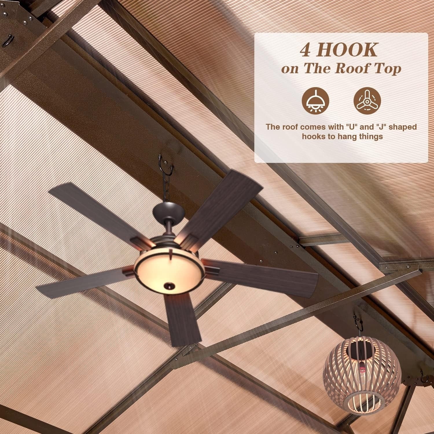 Tonnelle à toit rigide pour jardin – Pergola permanente avec filet, rideaux et double toit, abri extérieur toutes saisons