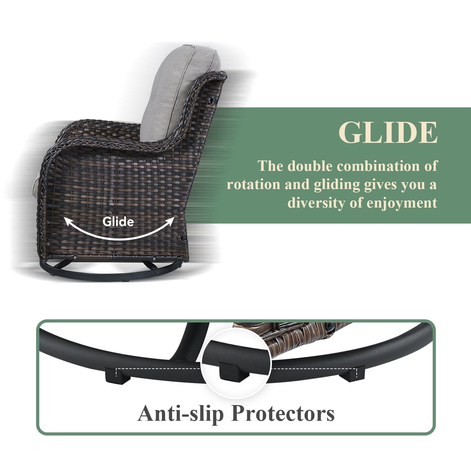 Chaises à bascule d'extérieur en osier Gymojoy avec base pivotante (lot de 2)