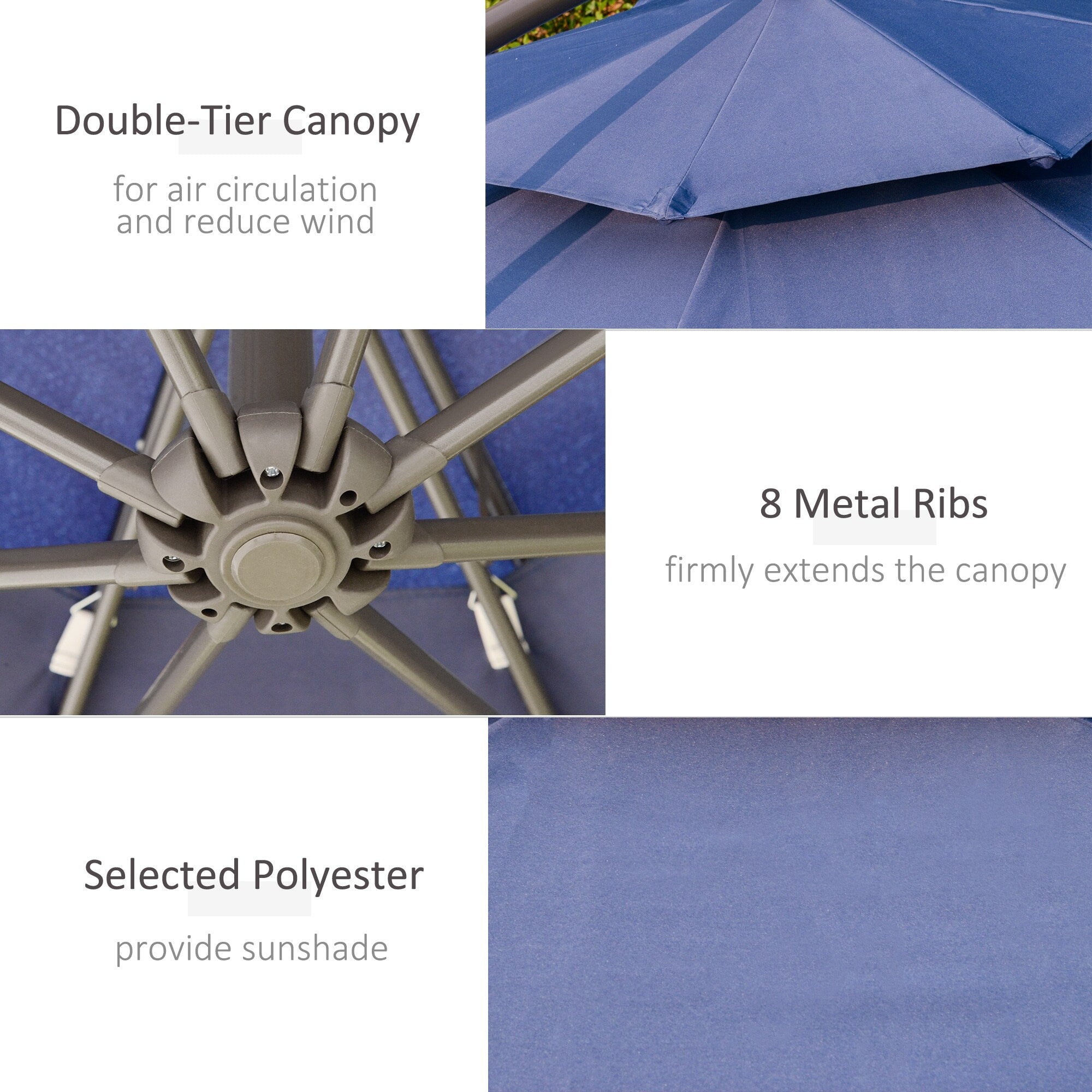 Parasol déporté Outsunny 9' à 2 niveaux avec manivelle, base croisée et 8 baleines, parasol de jardin déporté pour terrasse