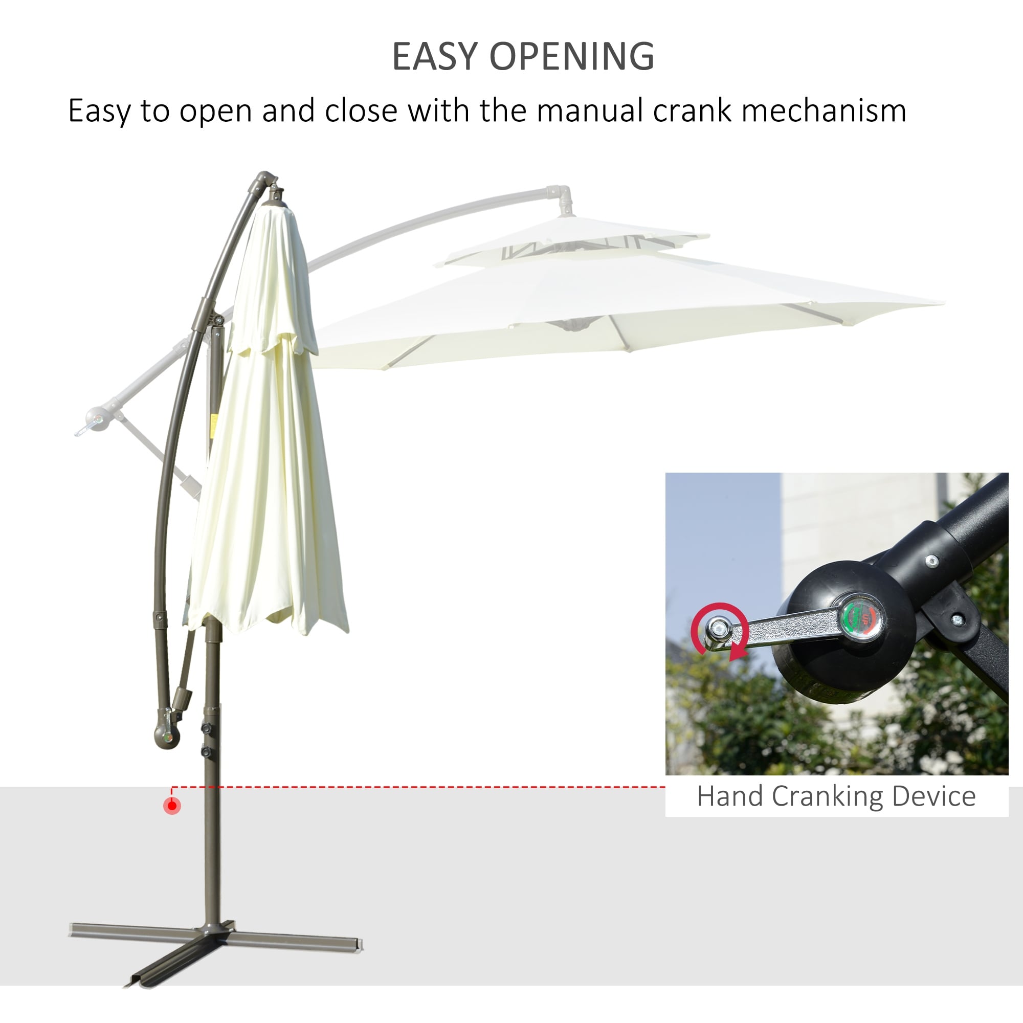 Parasol déporté Outsunny 9' à 2 niveaux avec manivelle, base croisée et 8 baleines, parasol de jardin déporté pour terrasse