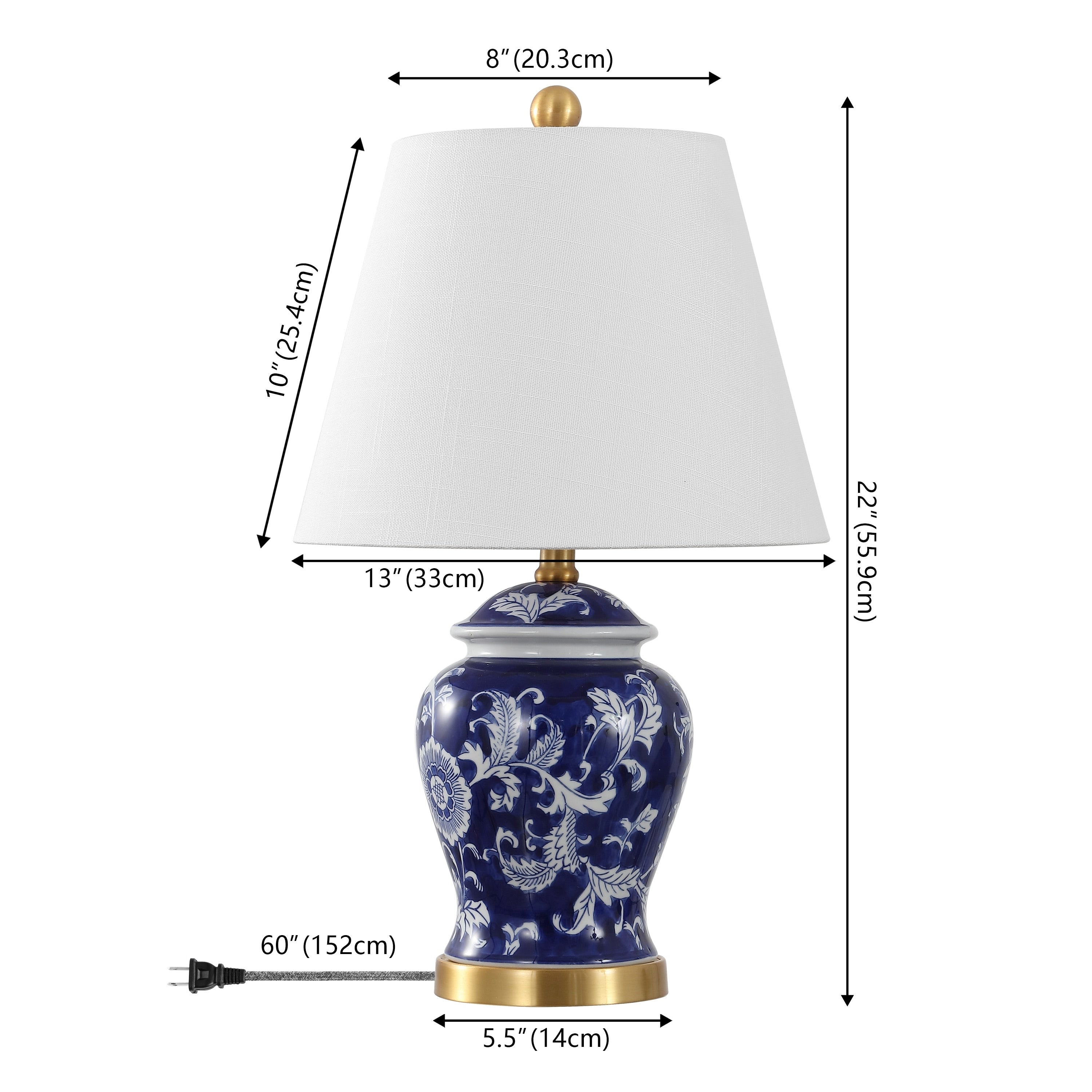 Lampe de table LED Penelope 22 Chinoiserie, bleu/blanc par JONATHAN Y