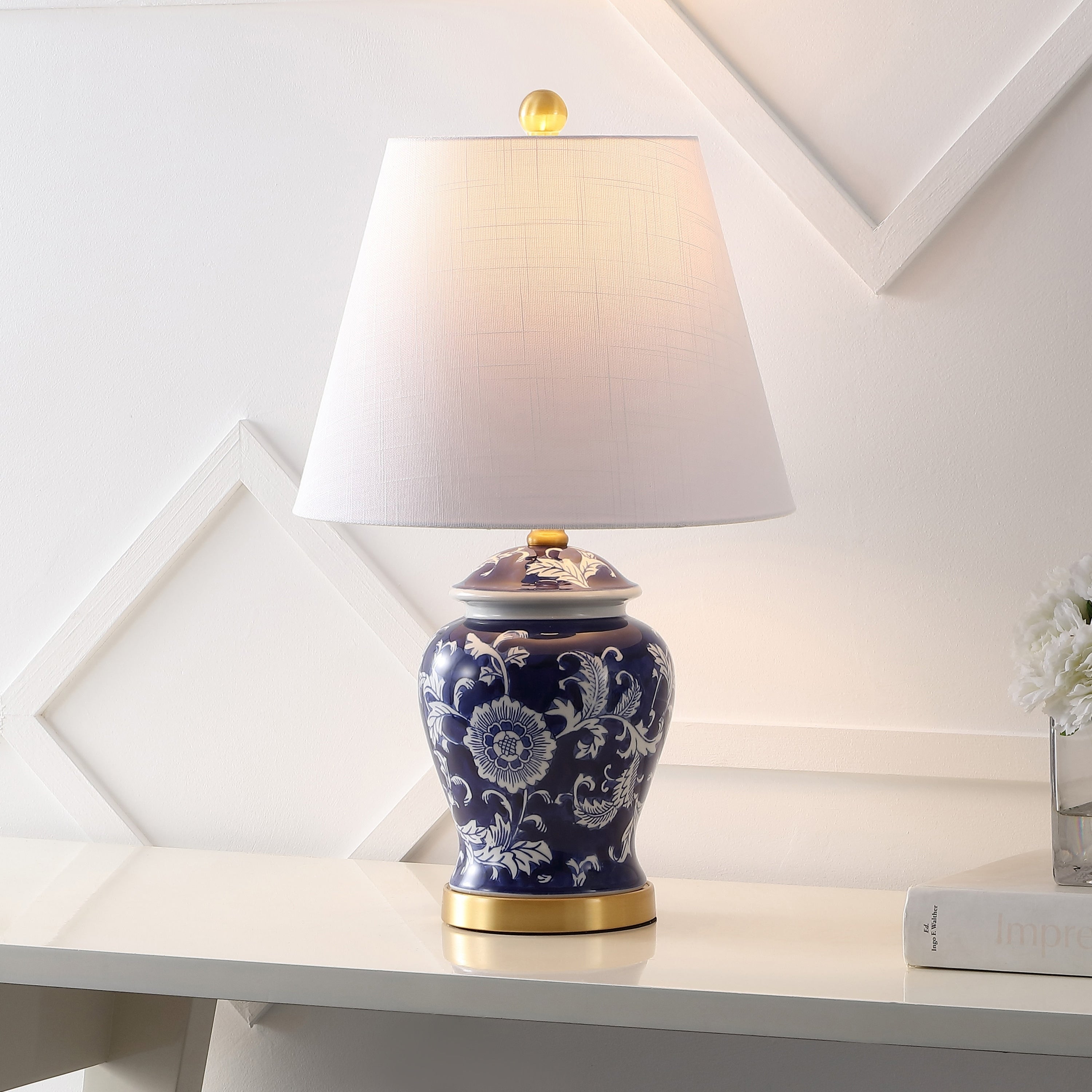Lampe de table LED Penelope 22 Chinoiserie, bleu/blanc par JONATHAN Y