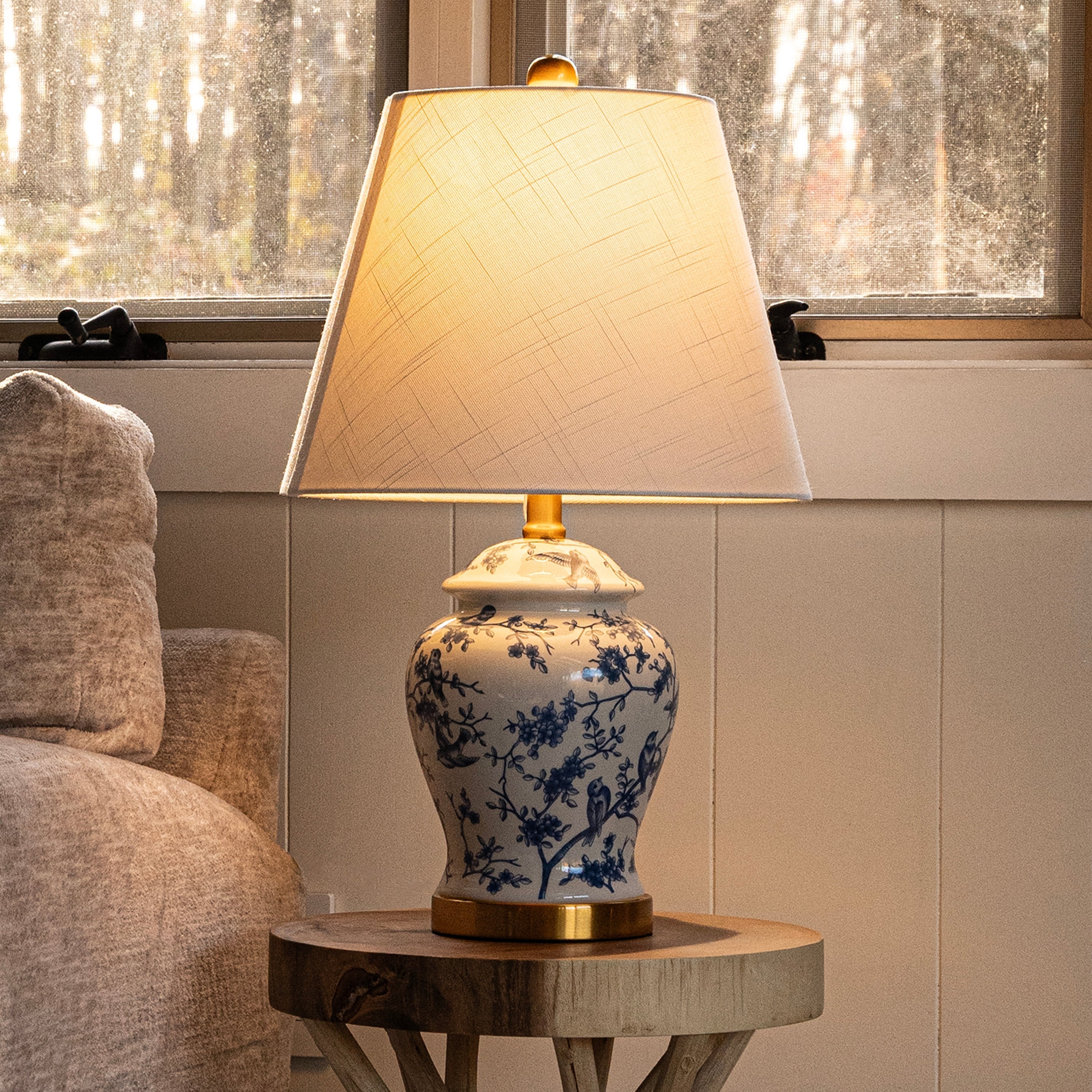 Lampe de table LED Penelope 22 Chinoiserie, bleu/blanc par JONATHAN Y