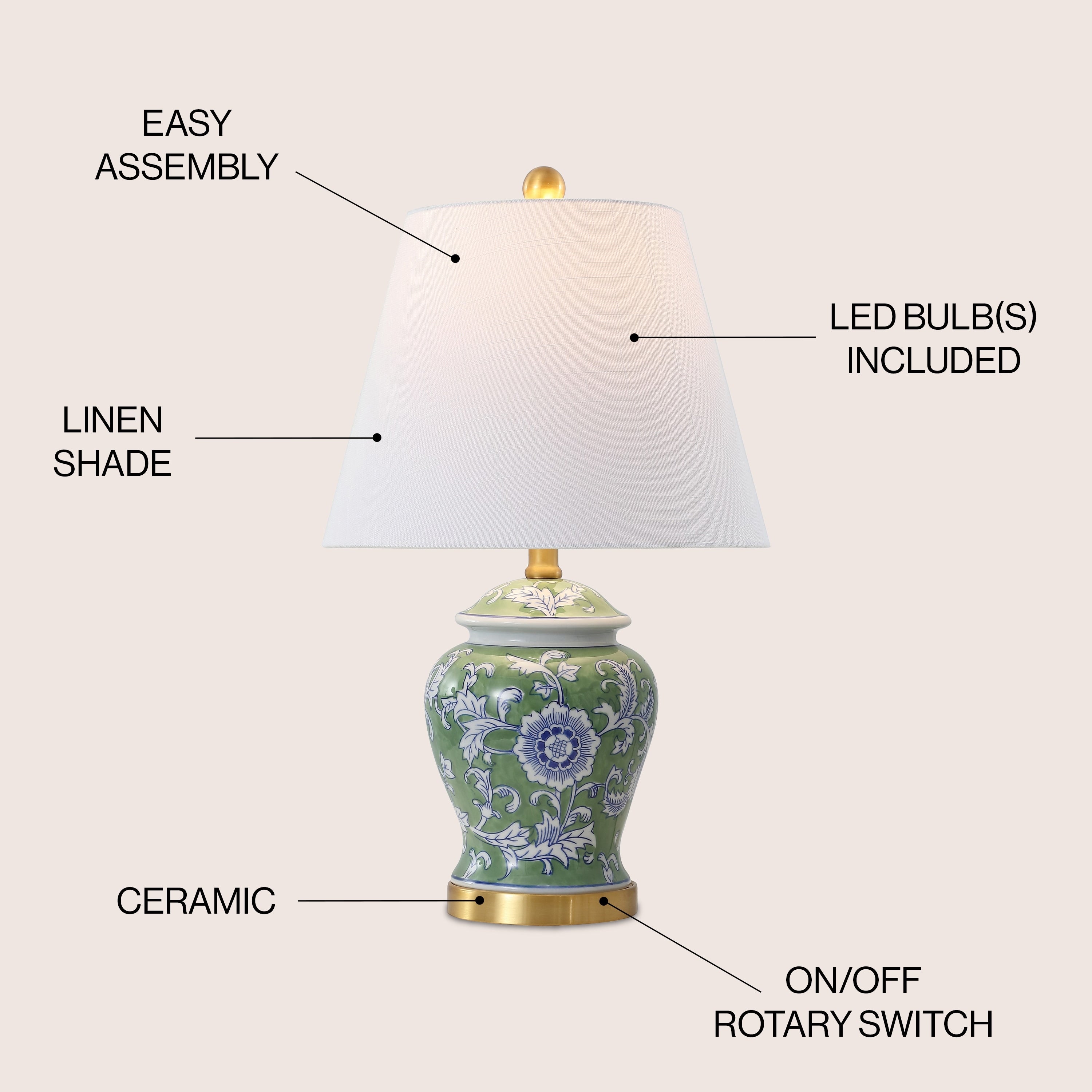 Lampe de table LED Penelope 22 Chinoiserie, bleu/blanc par JONATHAN Y