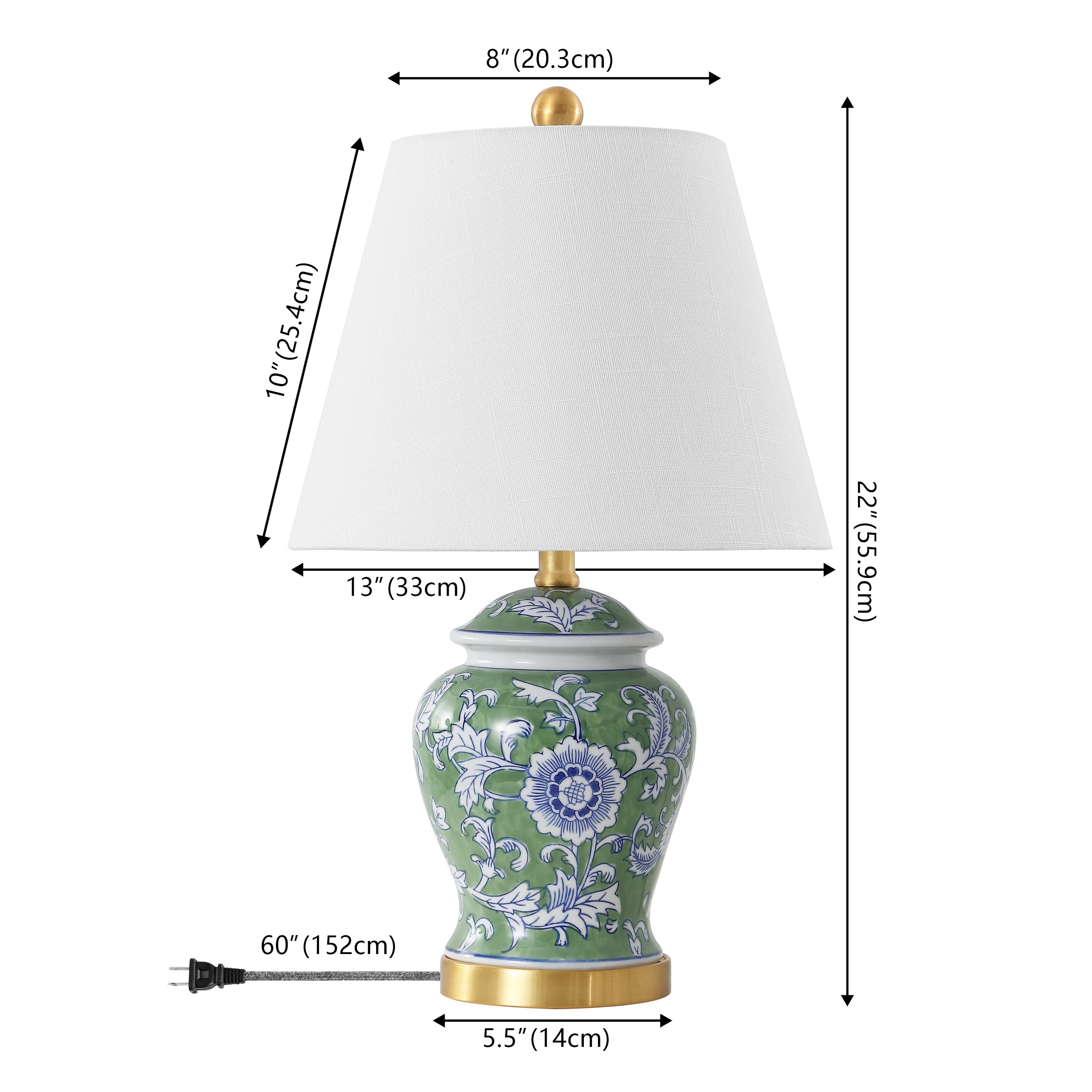 Lampe de table LED Penelope 22 Chinoiserie, bleu/blanc par JONATHAN Y
