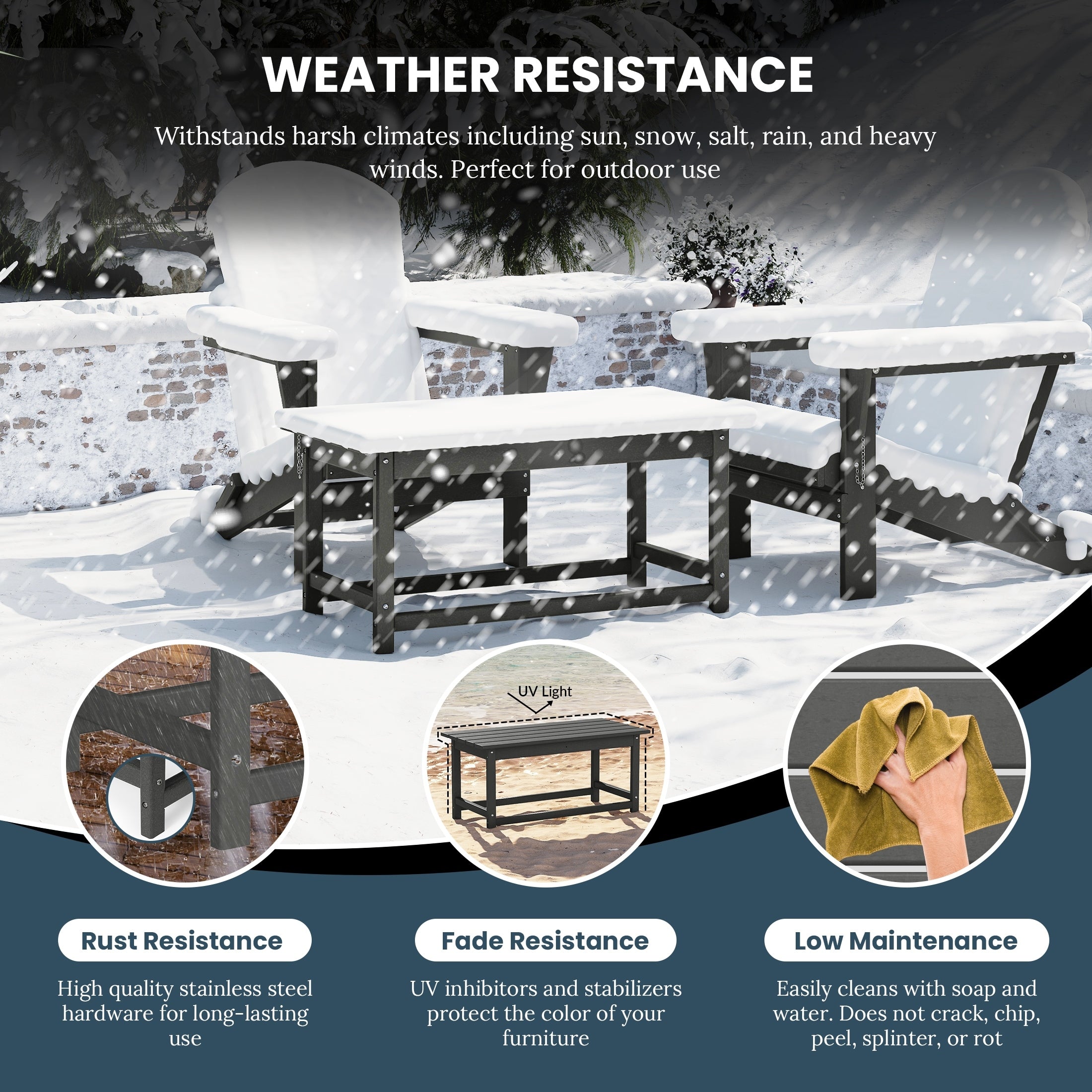 Table basse rectangulaire Polytrends Laguna en PEHD pour terrasse extérieure toutes saisons