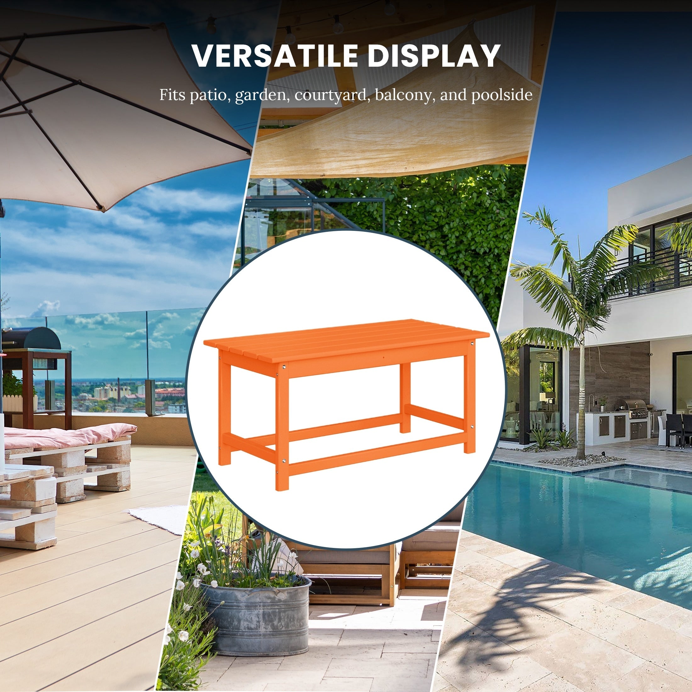 Table basse rectangulaire Polytrends Laguna en PEHD pour terrasse extérieure toutes saisons