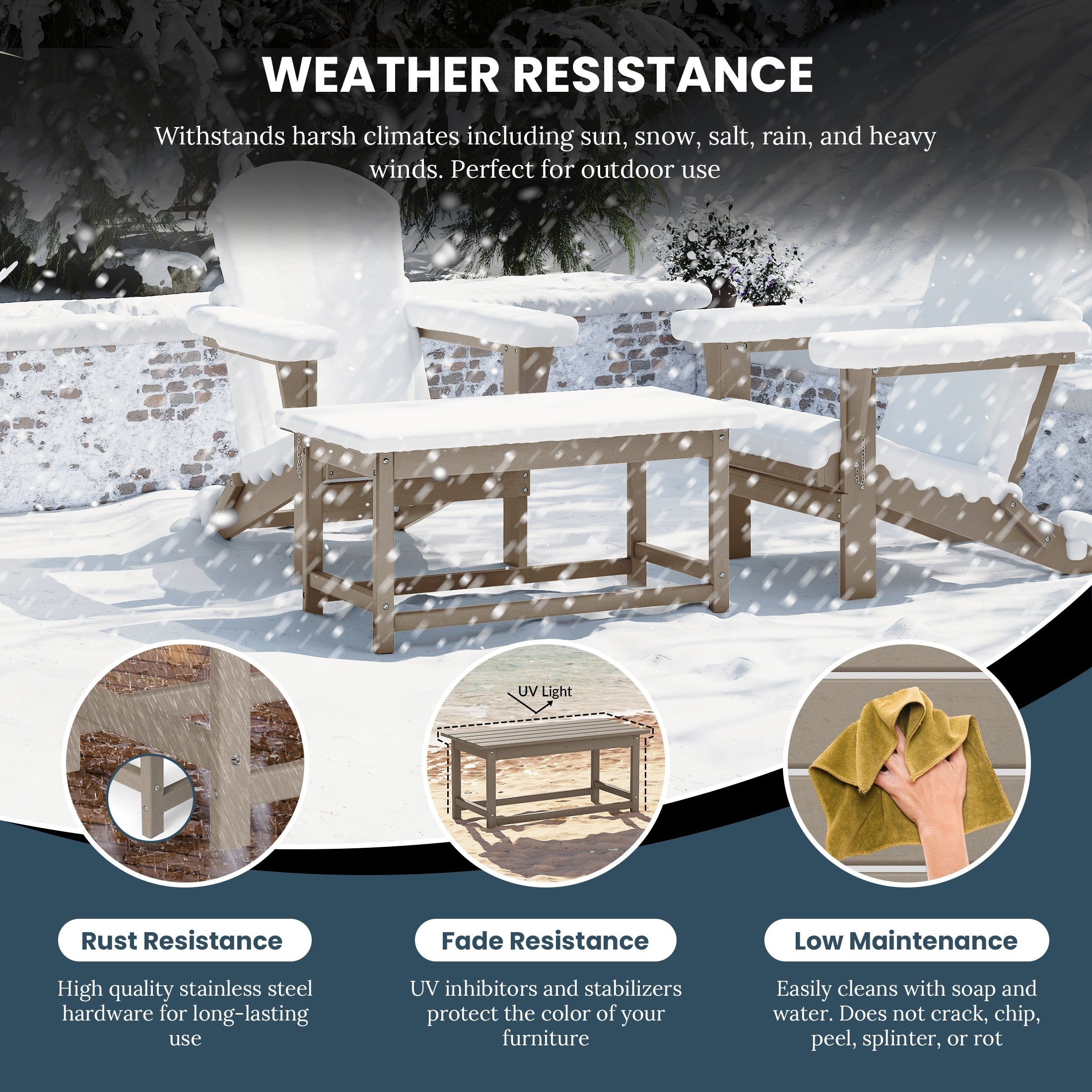 Table basse rectangulaire Polytrends Laguna en PEHD pour terrasse extérieure toutes saisons