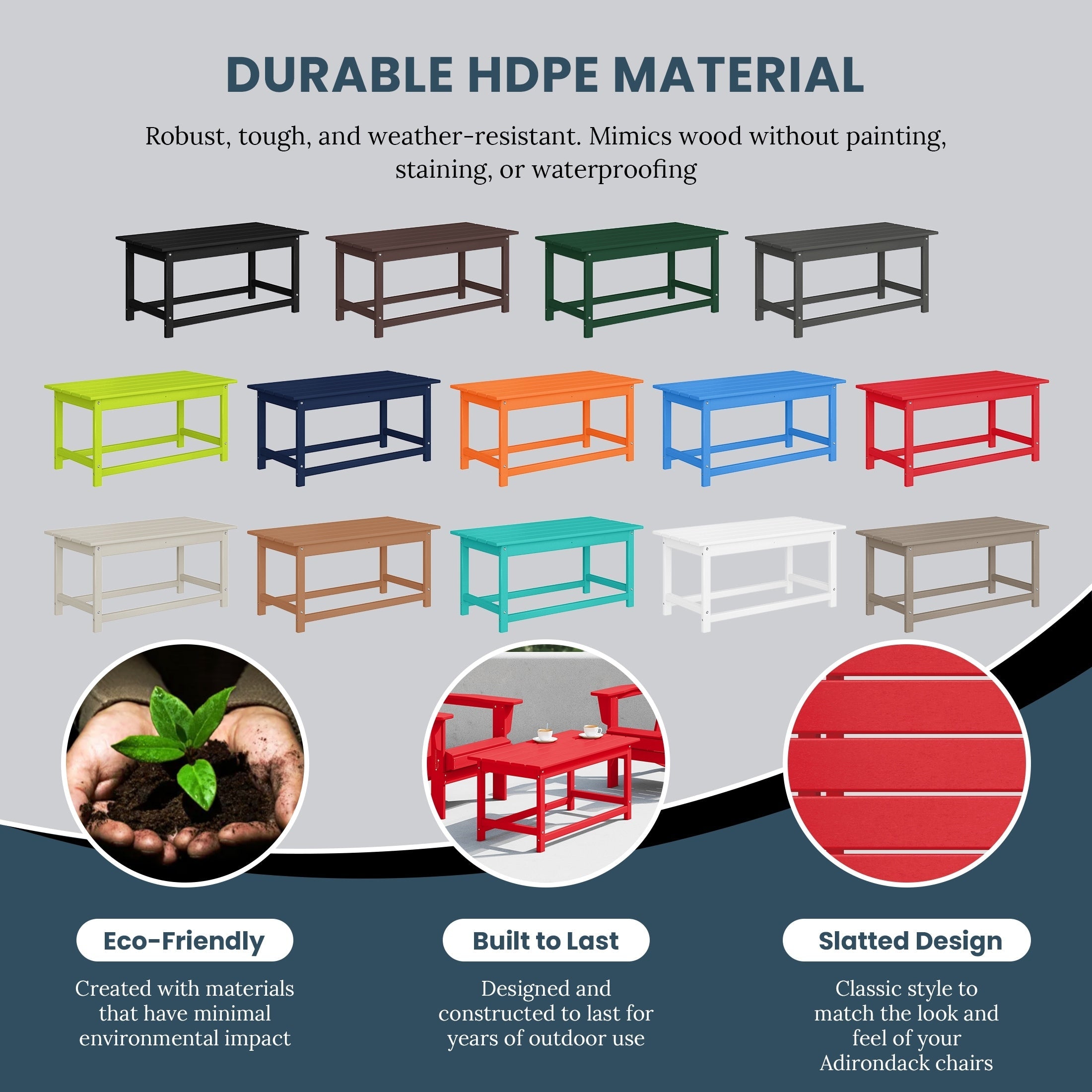 Table basse rectangulaire Polytrends Laguna en PEHD pour terrasse extérieure toutes saisons