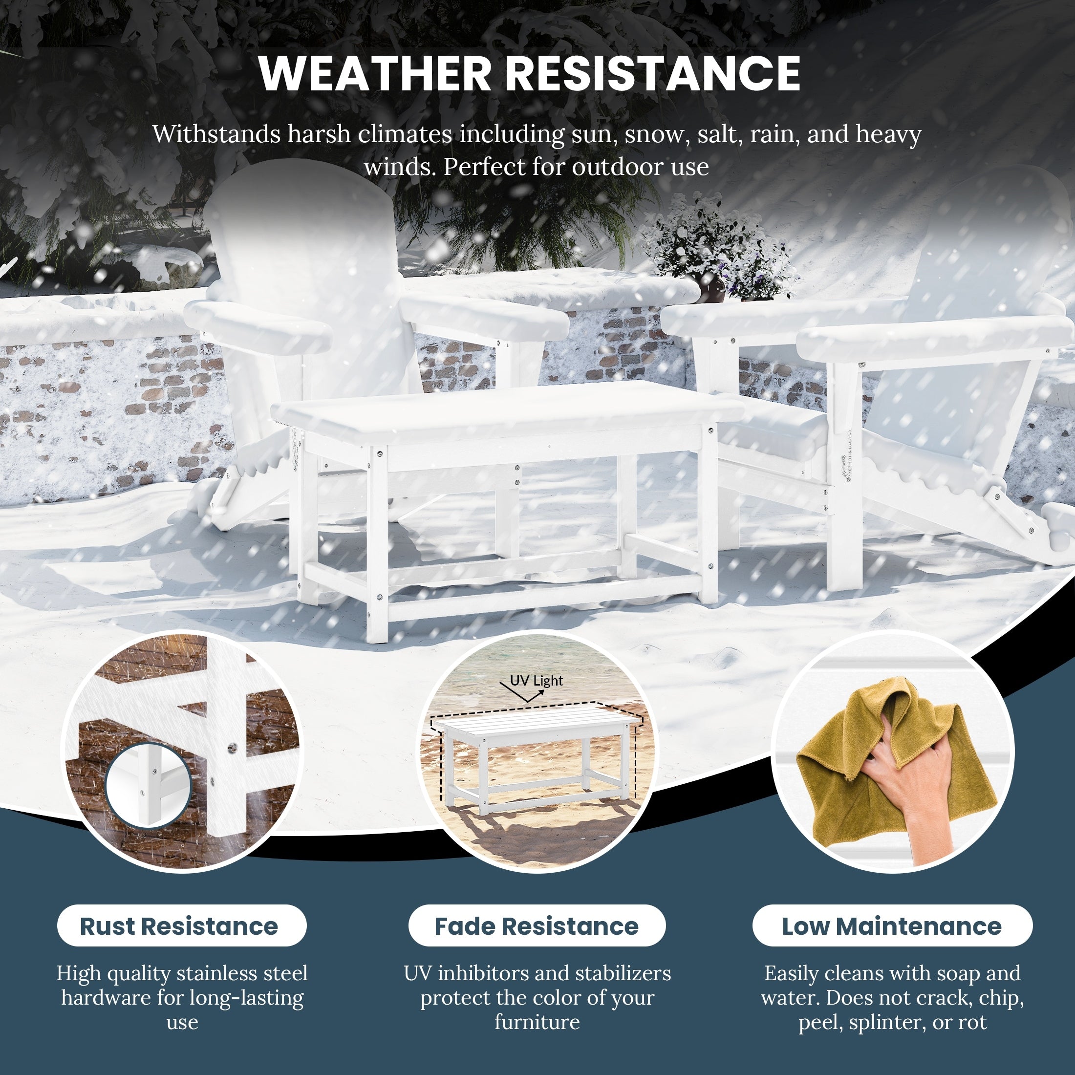 Table basse rectangulaire Polytrends Laguna en PEHD pour terrasse extérieure toutes saisons