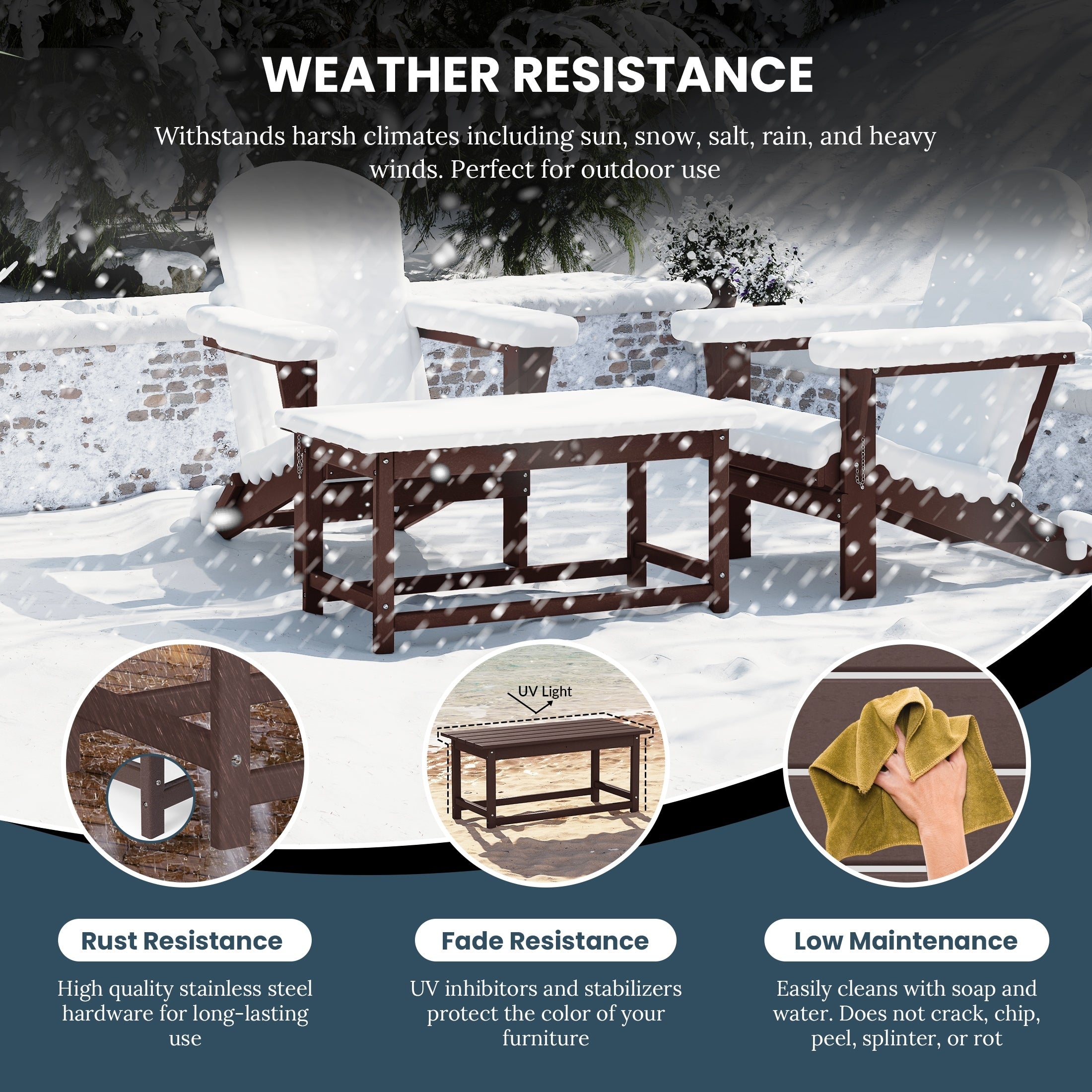 Table basse rectangulaire Polytrends Laguna en PEHD pour terrasse extérieure toutes saisons