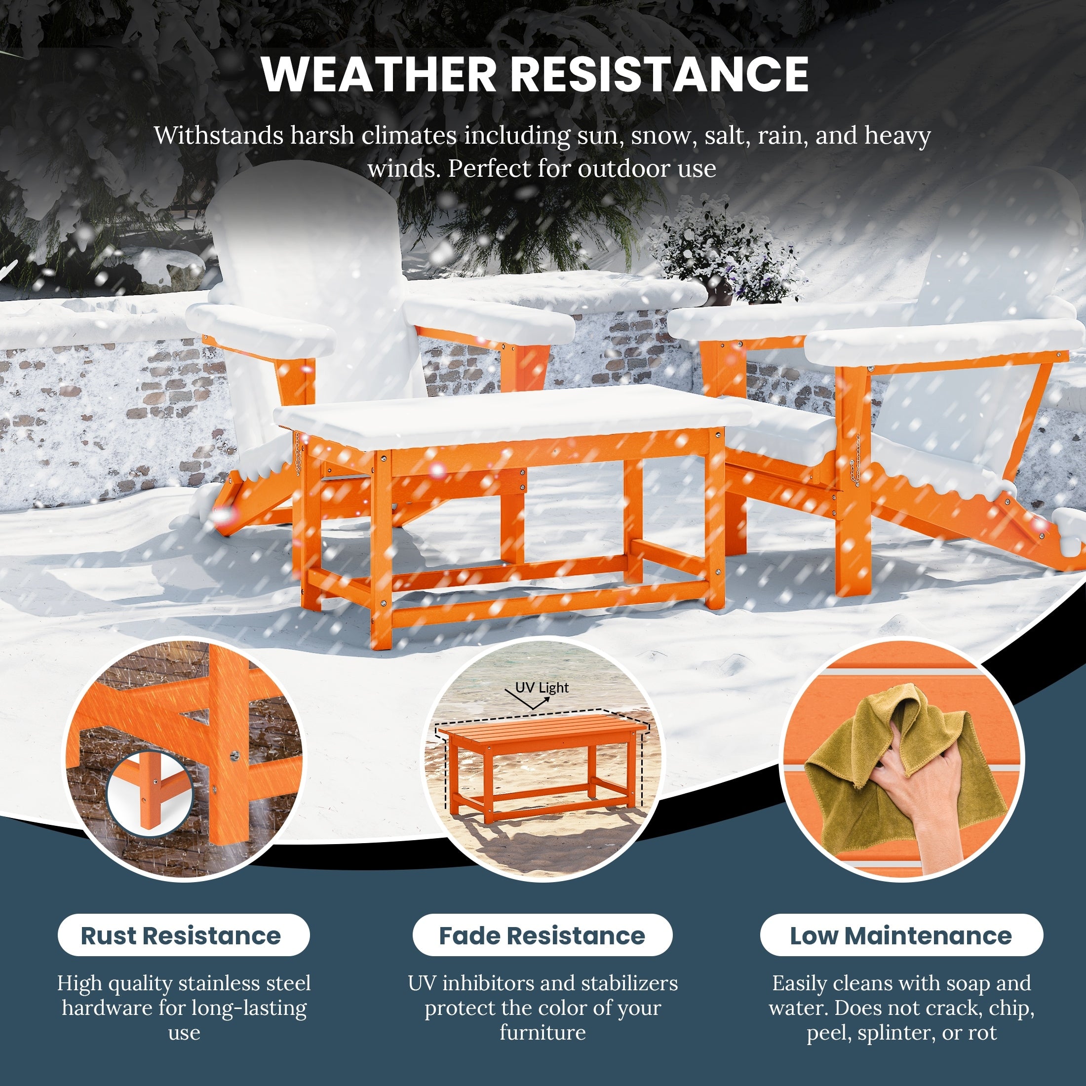 Table basse rectangulaire Polytrends Laguna en PEHD pour terrasse extérieure toutes saisons