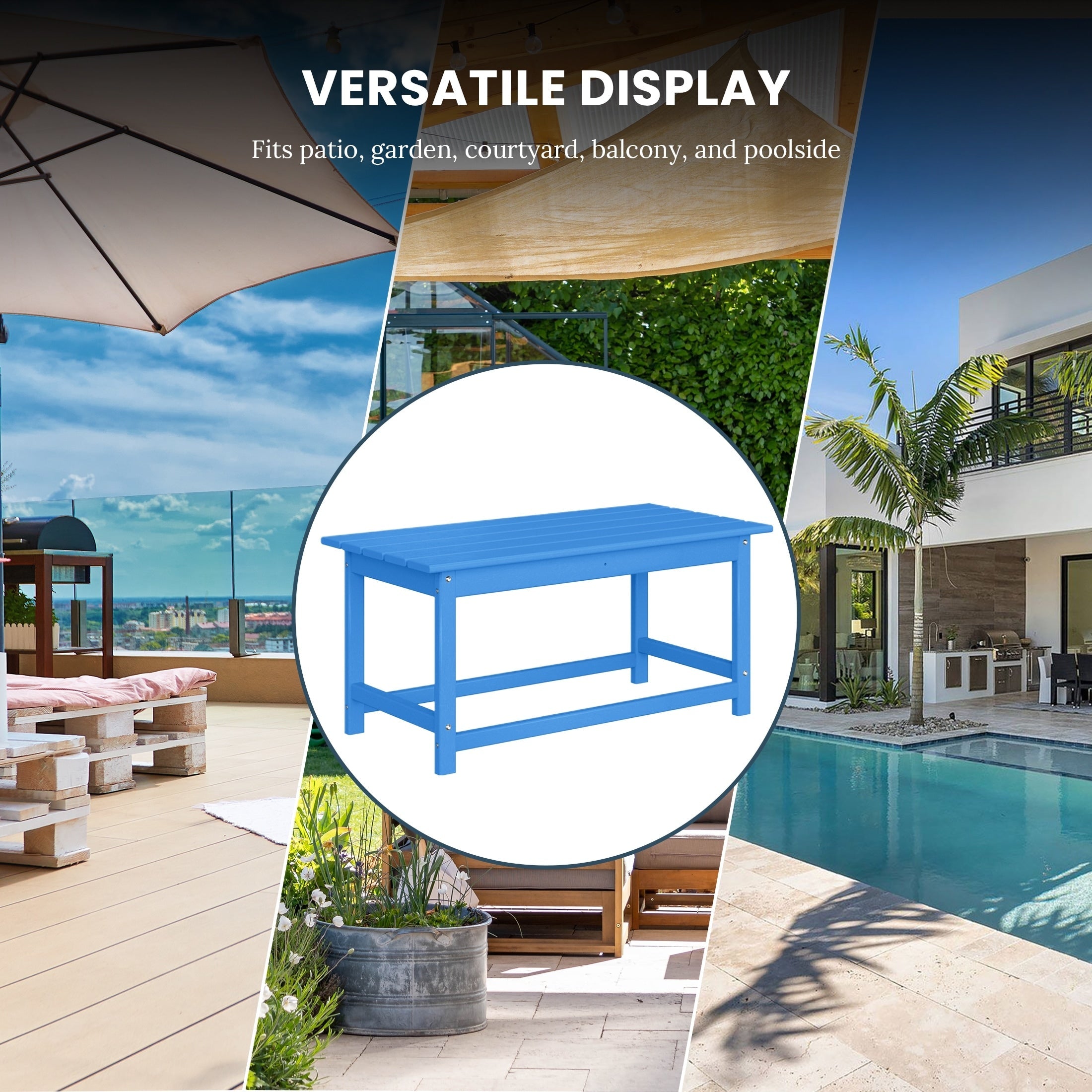 Table basse rectangulaire Polytrends Laguna en PEHD pour terrasse extérieure toutes saisons