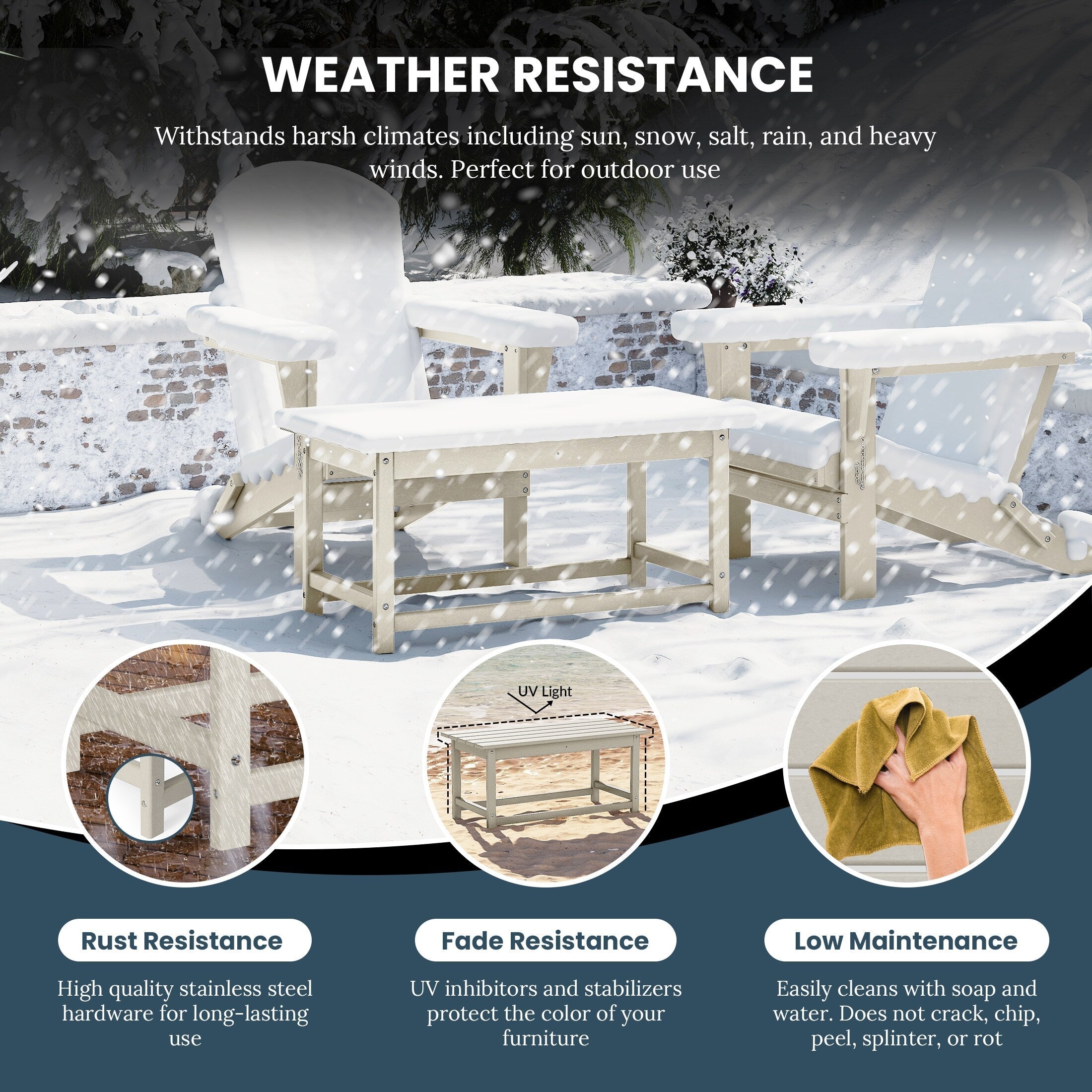 Table basse rectangulaire Polytrends Laguna en PEHD pour terrasse extérieure toutes saisons