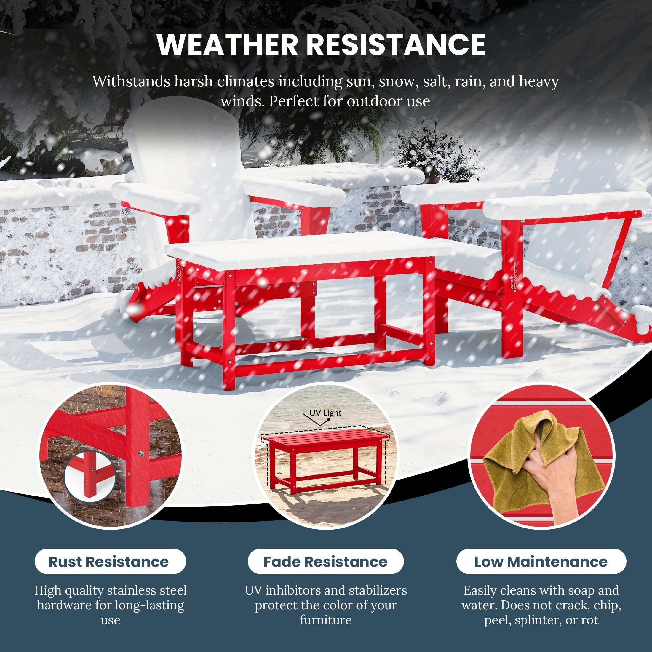 Table basse rectangulaire Polytrends Laguna en PEHD pour terrasse extérieure toutes saisons