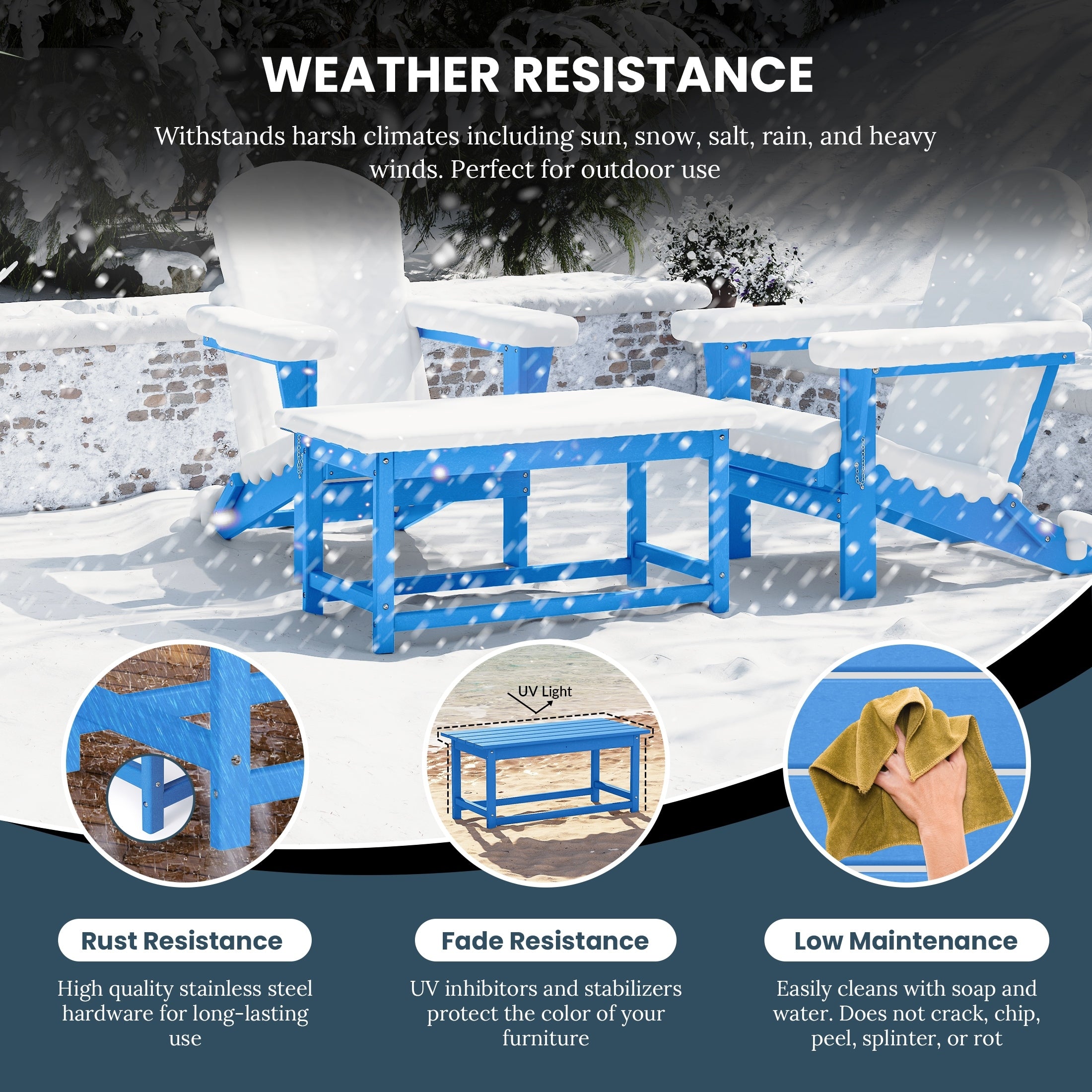 Table basse rectangulaire Polytrends Laguna en PEHD pour terrasse extérieure toutes saisons