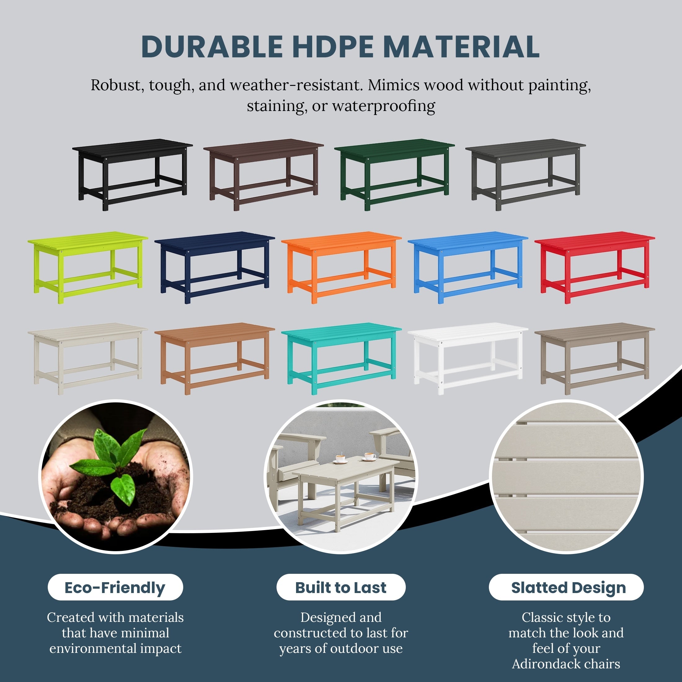 Table basse rectangulaire Polytrends Laguna en PEHD pour terrasse extérieure toutes saisons