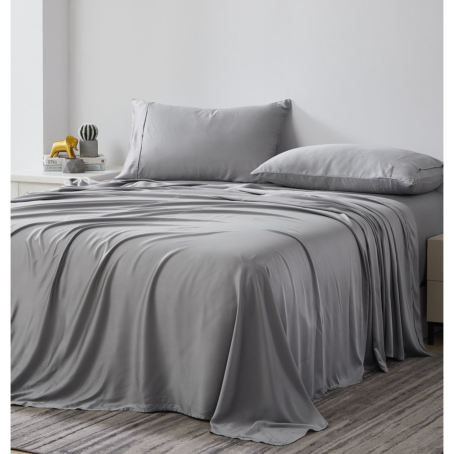 Ensemble de draps de lit 4 pièces de luxe haut de gamme 100 % viscose de bambou, 21 pouces, avec poche extra profonde