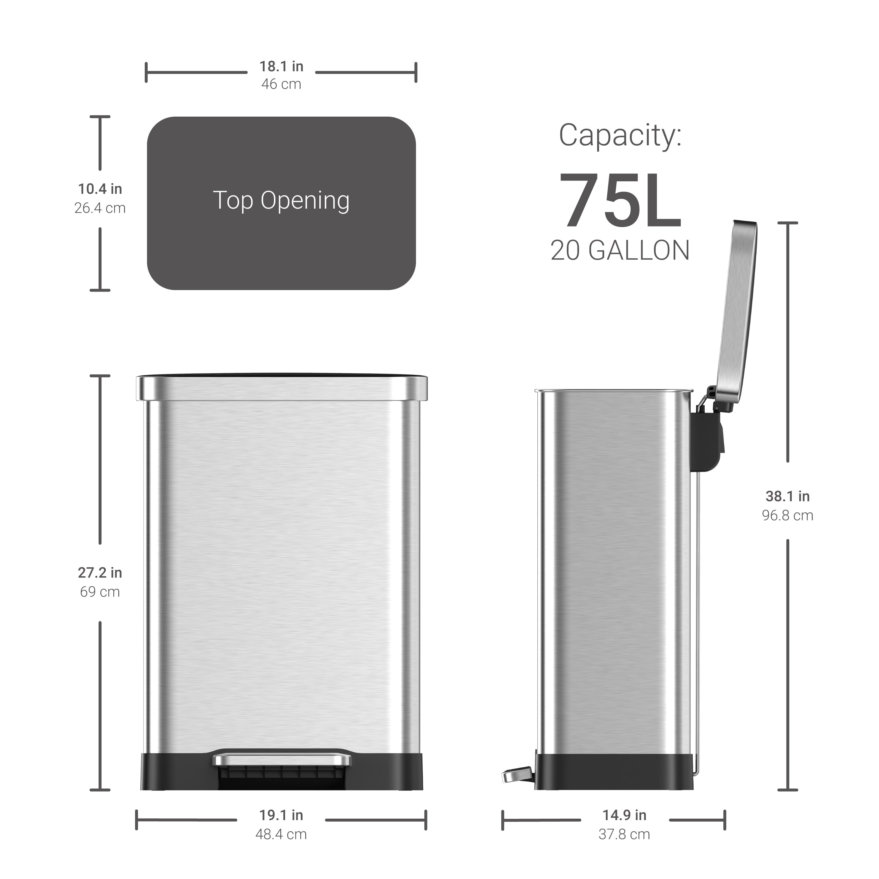 Poubelle rectangulaire à pédale Qualiazero 75 L / 20 gallons