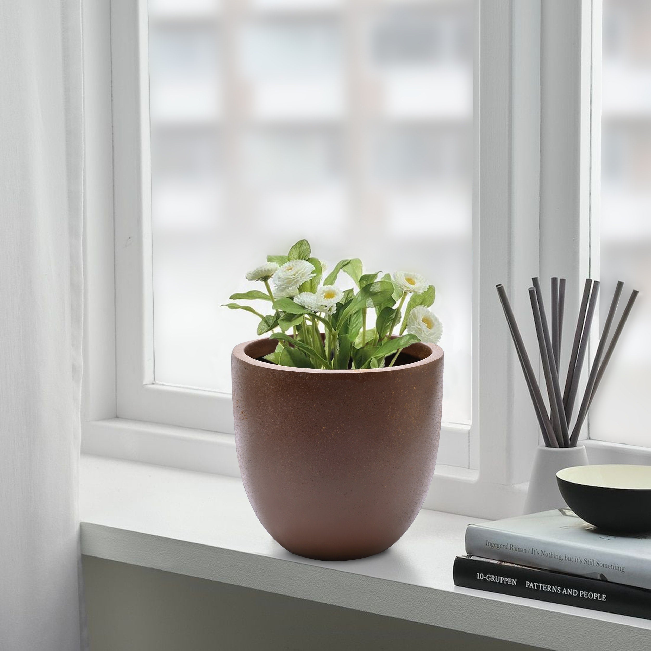 Jardinière ronde conique en MgO, pour l'intérieur et l'extérieur