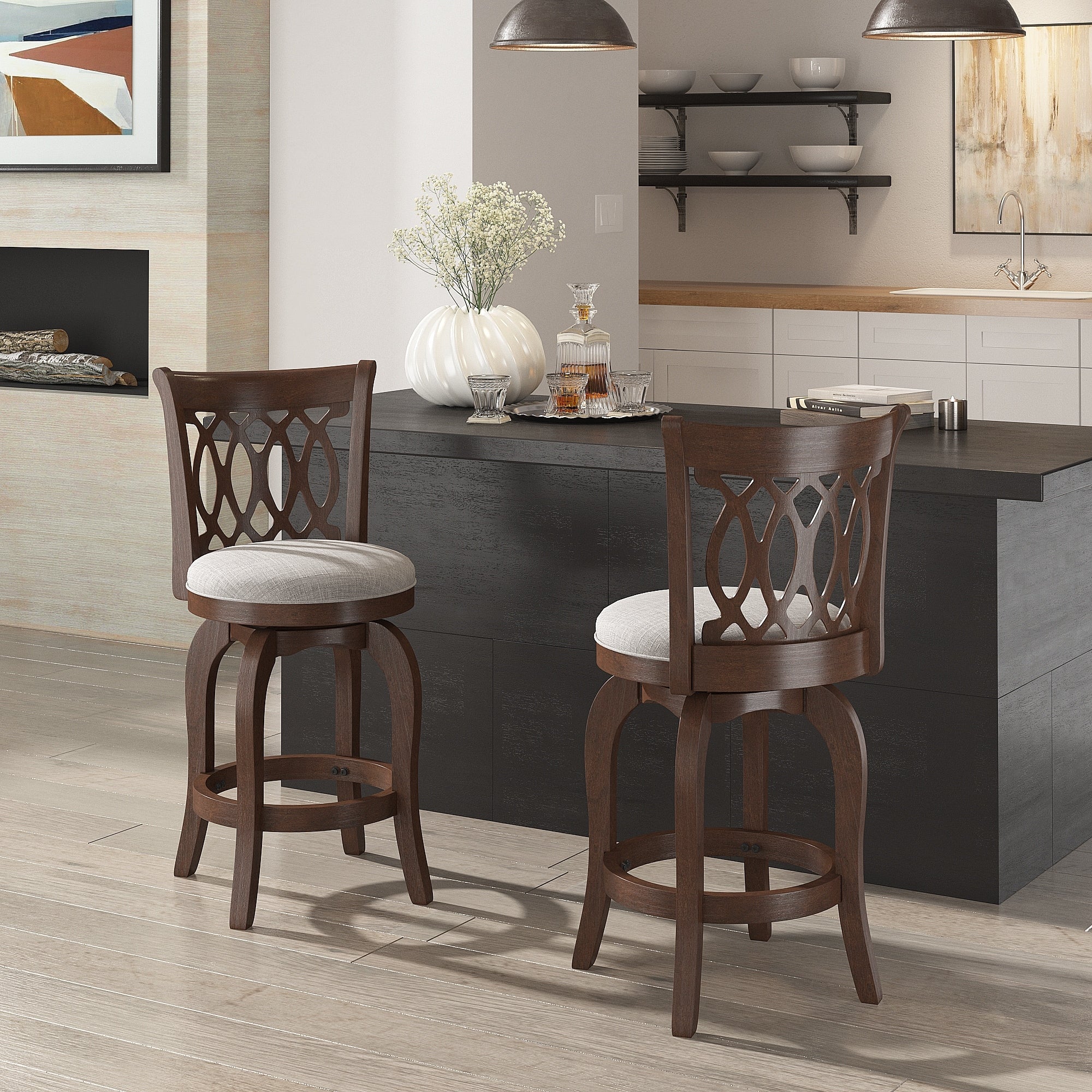 Tabouret de bar pivotant à dossier à volutes Rovinj