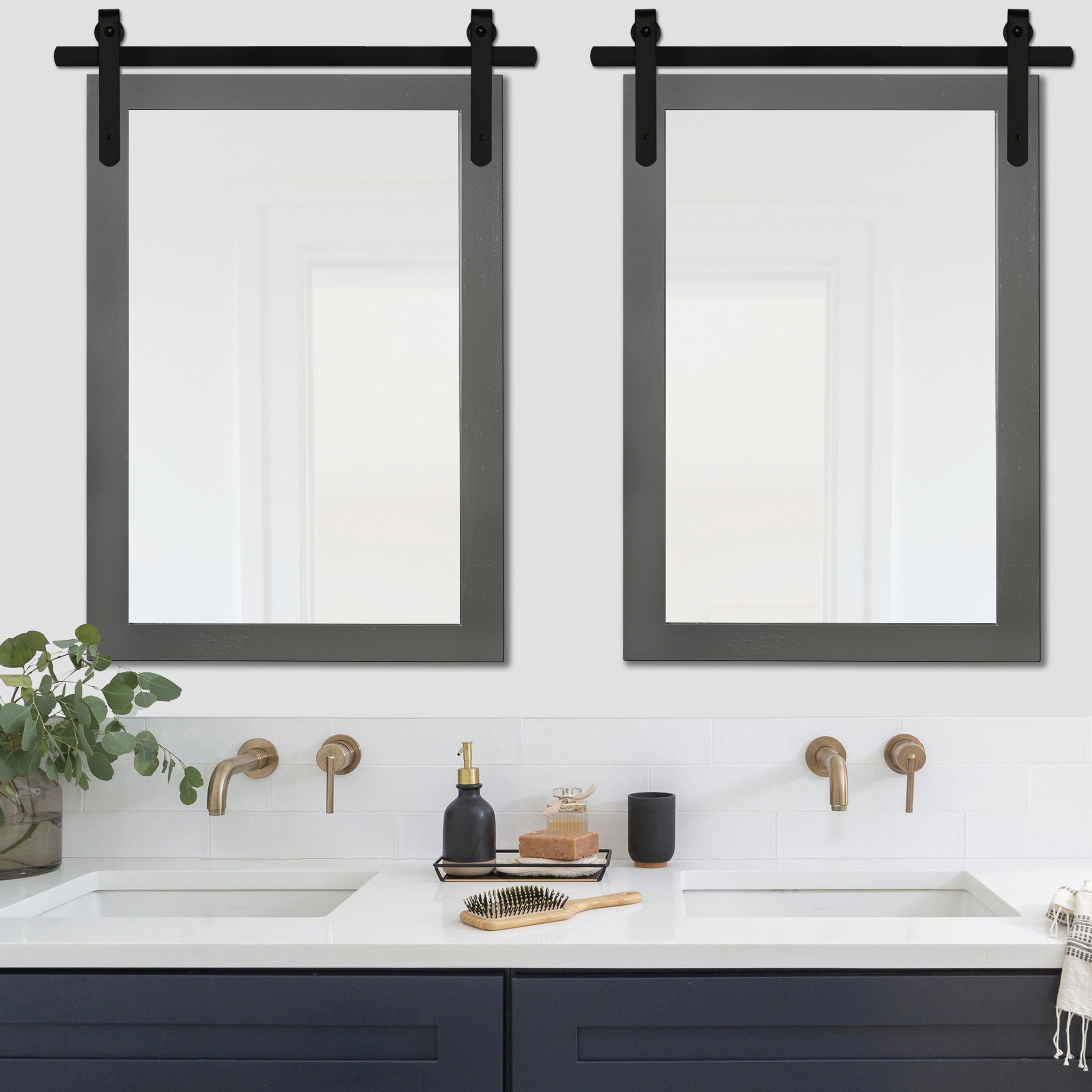 Miroir de ferme rustique Miroir de courtoisie Cadre en bois massif avec miroir de style grange en métal