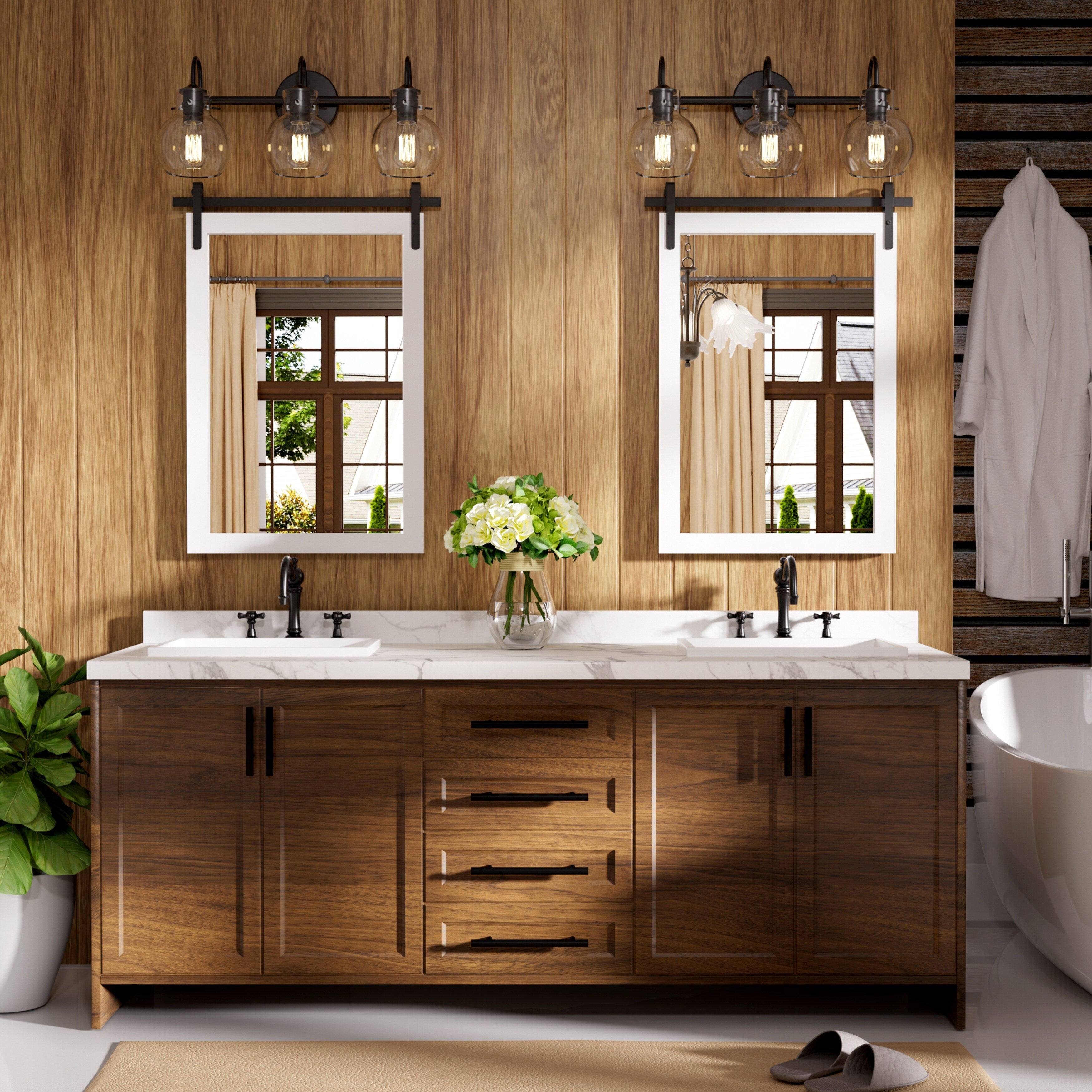 Miroir de ferme rustique Miroir de courtoisie Cadre en bois massif avec miroir de style grange en métal