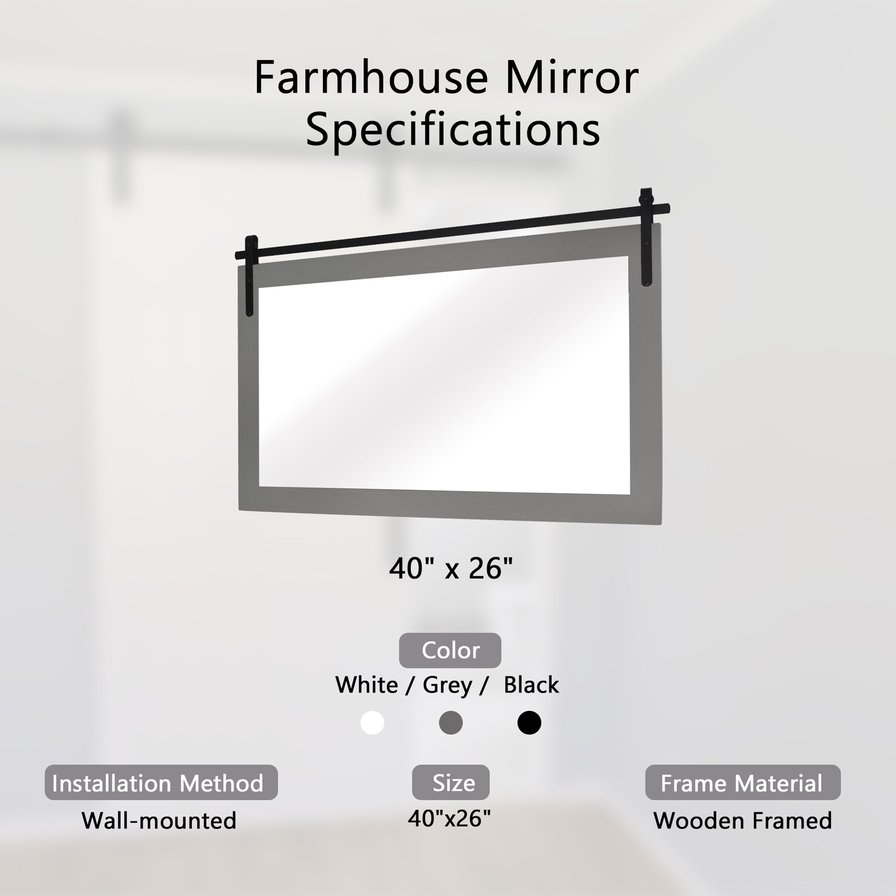 Miroir de ferme rustique Miroir de courtoisie Cadre en bois massif avec miroir de style grange en métal