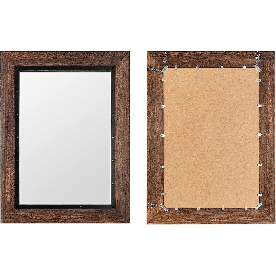 Miroir de salle de bain mural rustique en bois et fer encastré